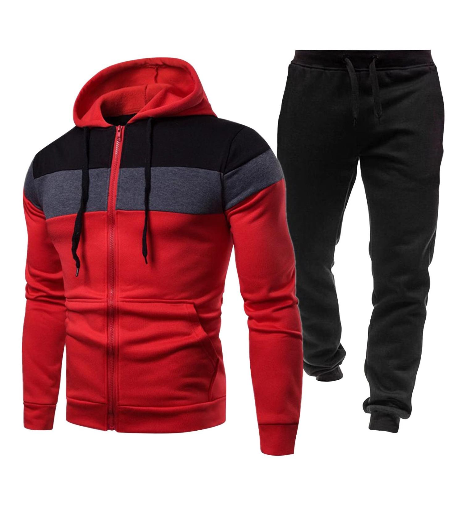 Hanxiulin Men's Training Suit - Fashionable Jogging Set with Hooded Jacket & Sports Pants - XXL Red | Stylish Running Clothing - Buy Online on GoSupps.com