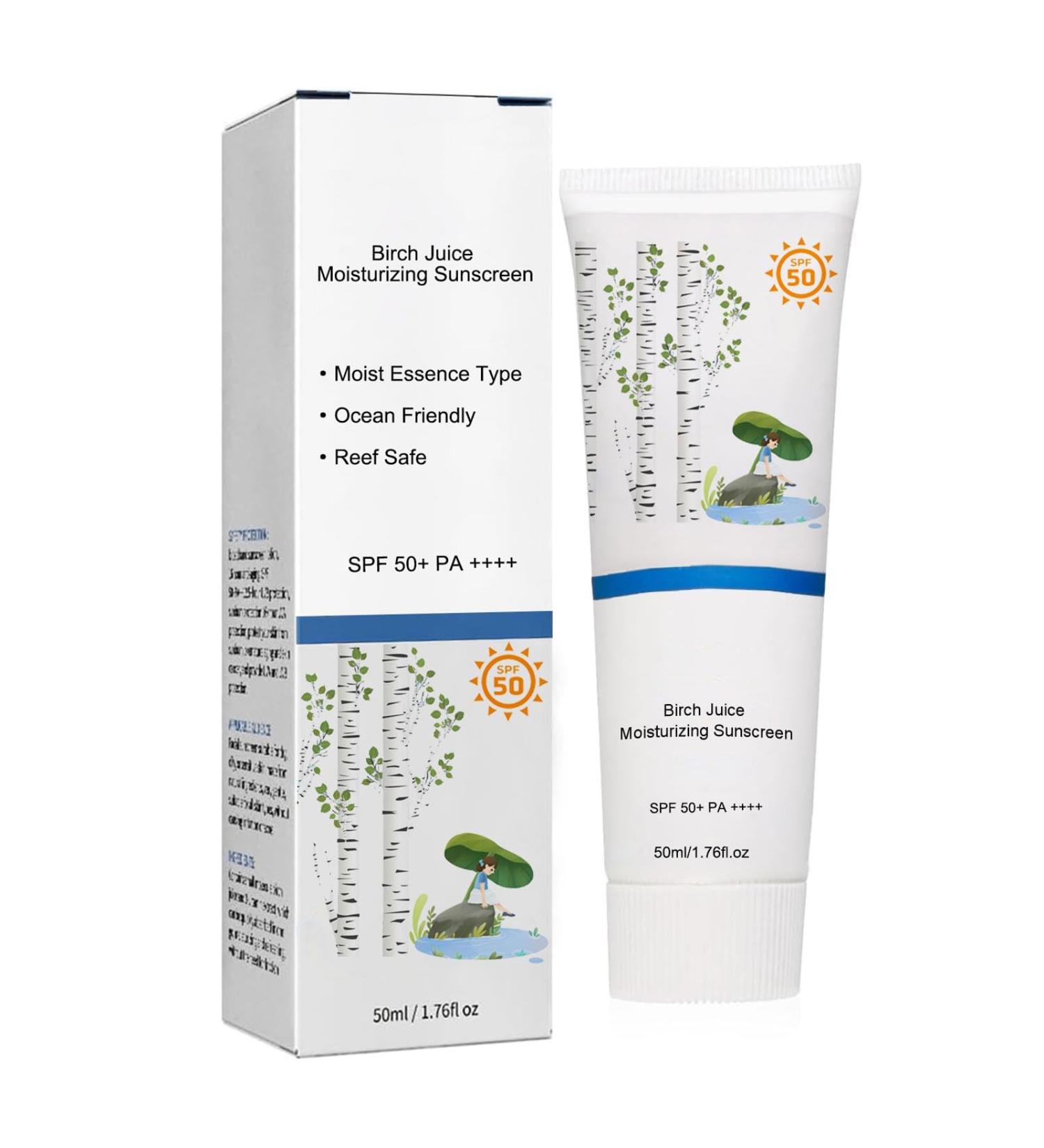 Birch Juice Moisturizing Sun Cream Organic Sunscreen SPF50 Skincare Sunscreen Strong UV Protection No White Cast Moist Essence Type-50ml (B) - Buy Online on GoSupps.com