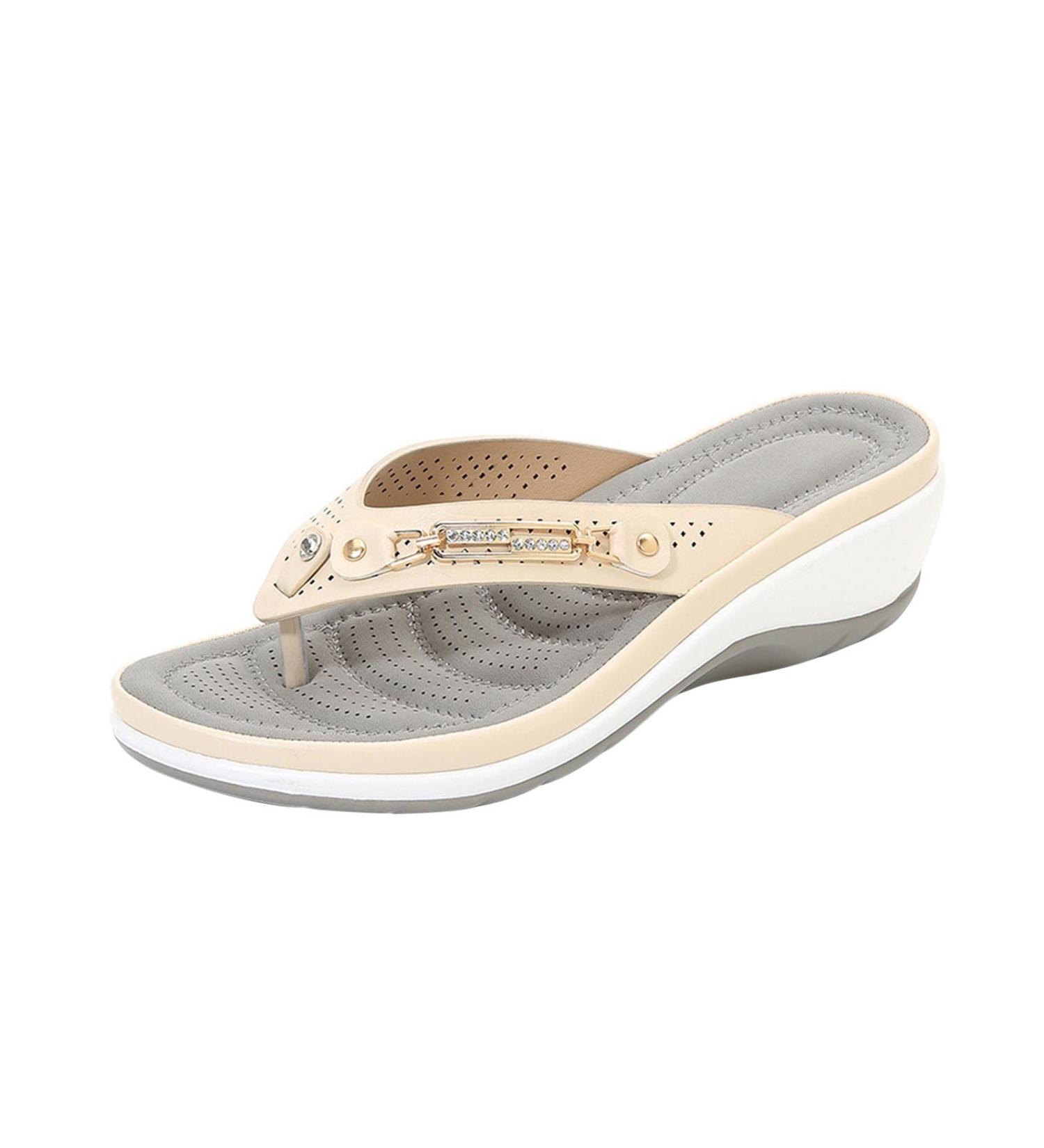 Comfortable Women's Vintage Platform Wedge Sandals - Beige, Size 5.5 | Orthopedic Arch Support & Lightweight Casual Slip-On Sandals - Buy Online on GoSupps.com