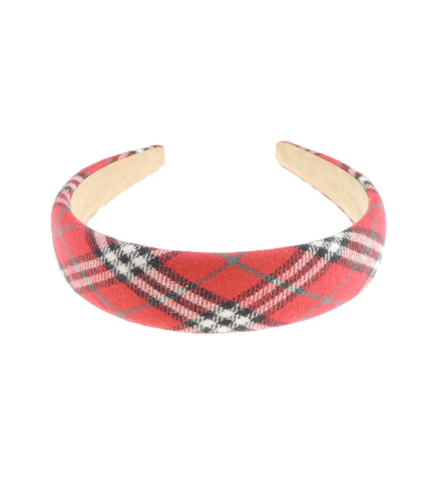 Womens Girls Holiday Festive Winter Wide Slightly Padded Fashion Formal Plaid Tartan Fabric Boho Vintage Headband Alice Band Hair Hairband Christmas Birthday Wedding Guest Bridesmaid Prom (Red)