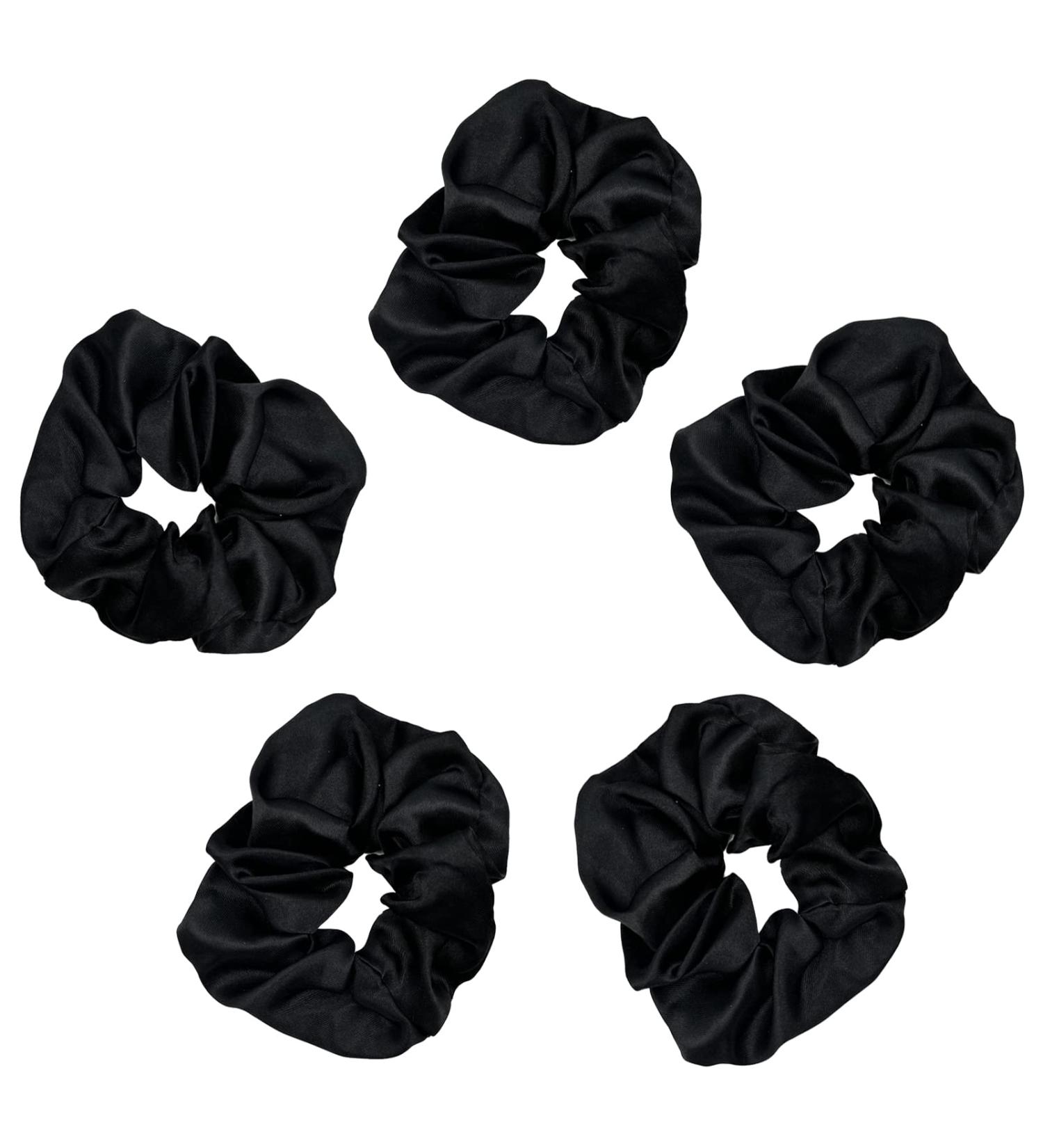 Satin Hair Scrunchies 5 Pack - Frizz Prevention, Breakage Protection, Gentle Style Preservation - Black Sleep Scrunchie Set - Great Mother's Day Gift - Buy Online on GoSupps.com