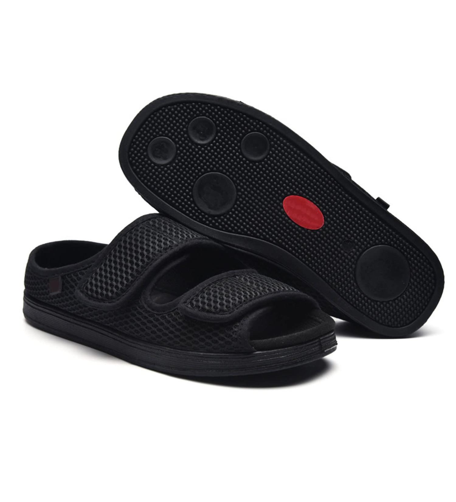 Gaoxiao Women's Diabetic Sandals - Open Toe Velcro Extra Wide Orthopedic Slippers for Swollen Feet - Comfy & Breathable Elderly Shoes in Black (Size 36) - Buy Online on GoSupps.com