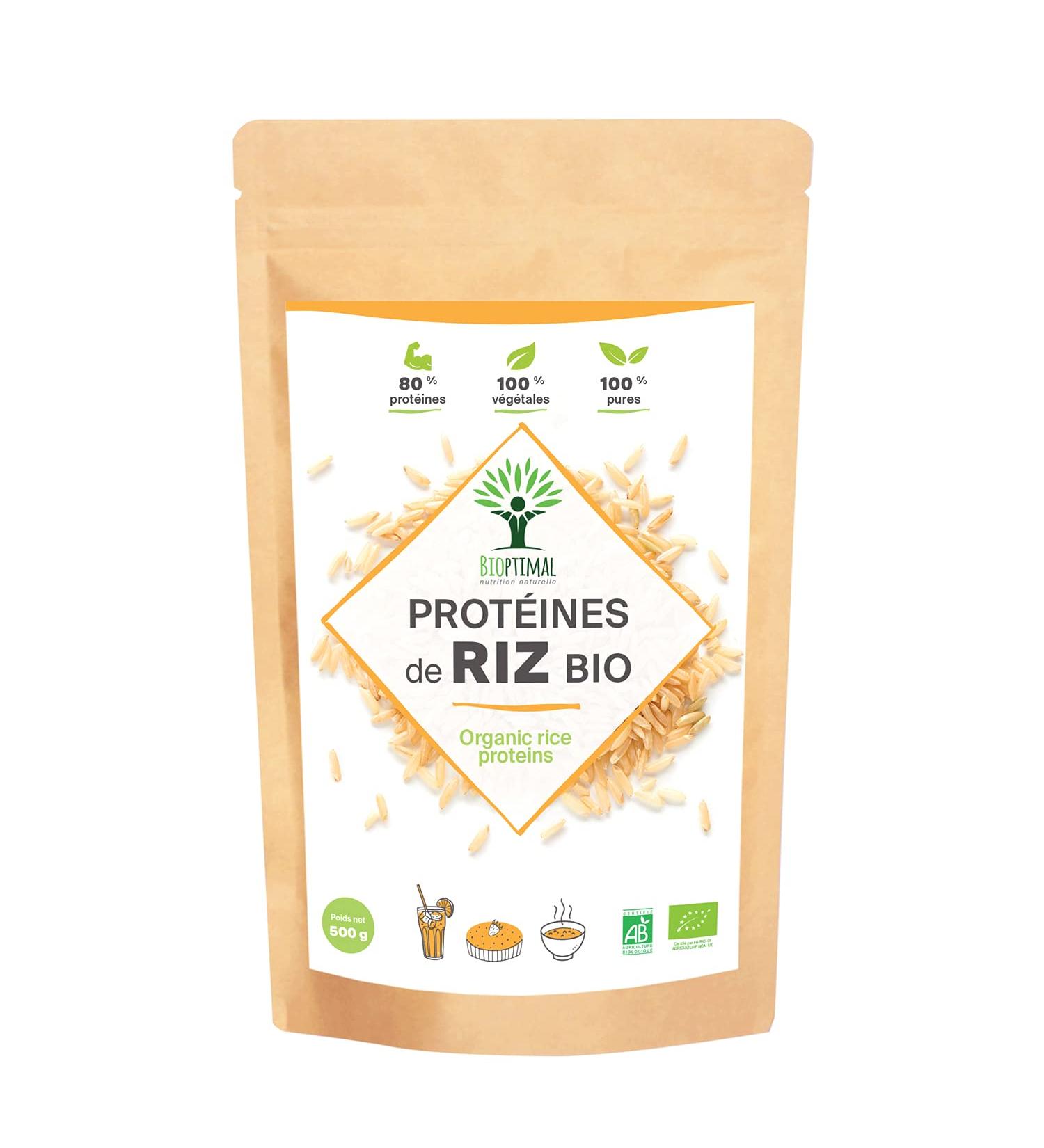 Prot ine de Riz Bio - Bioptimal - 80% de Prot ines - 12% de BCAA - Energie Sport Musculation - Poudre de Riz Brun Germ - 100% Pur - Whey V g tale - Conditionn en France - Certifi Ecocert - 500g Brun 500 g (Lot de 1) - Buy Online on GoSupps.com
