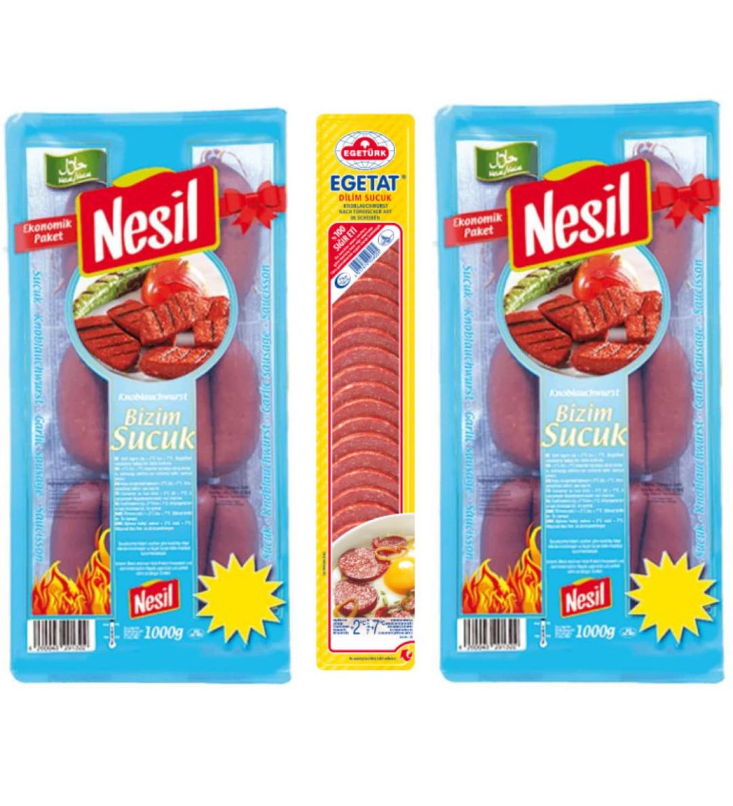 With Pufai Grocery Sausage Nesil Garlic Sausage Turkish Sausage 1000gx 2pcs + Ege Turk Garlic Sausage (cut) 200g - Buy Online on GoSupps.com