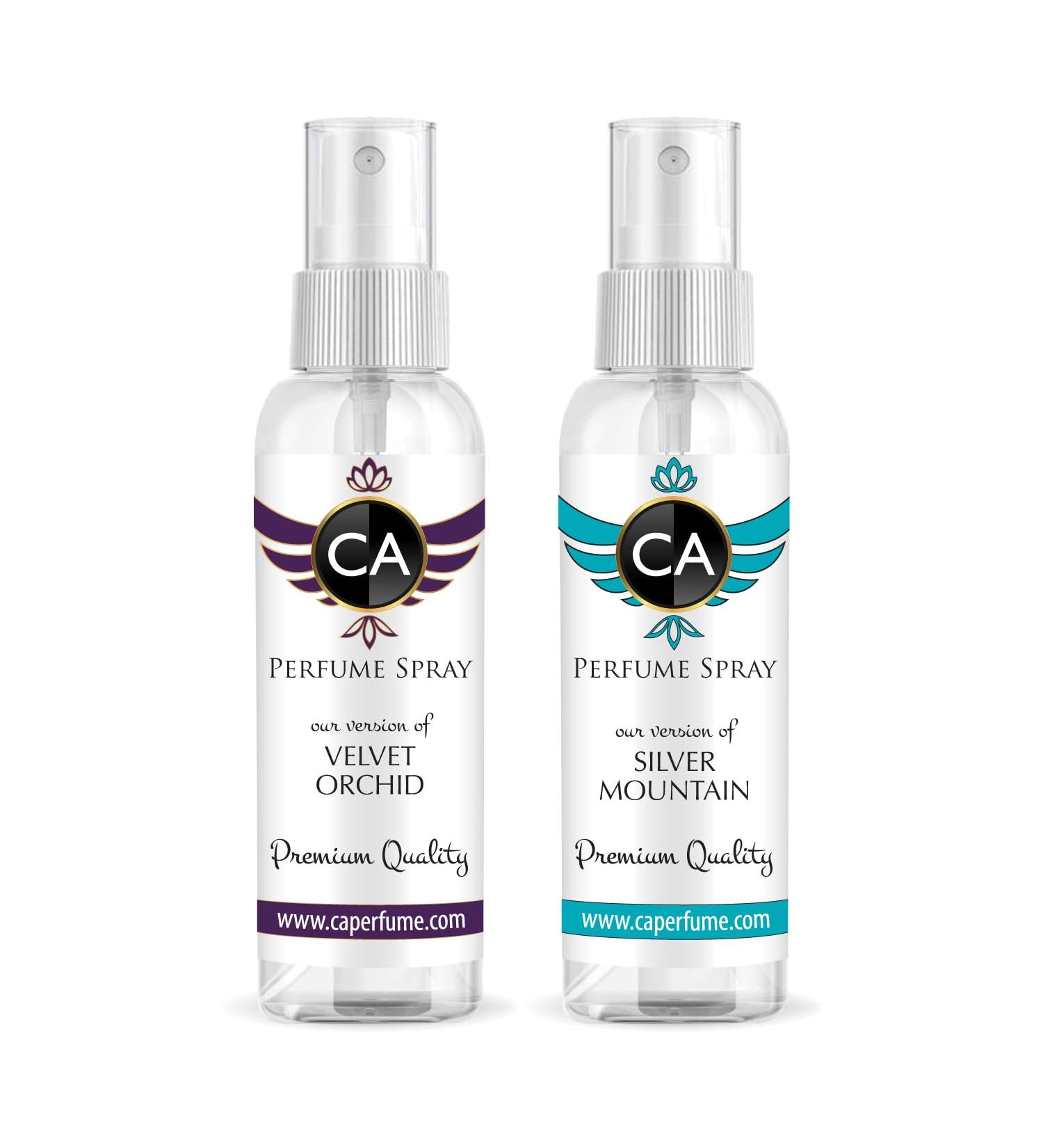CA Perfume Impression of (Velvet Orchid + Silver Mountain) Travel Size Sample Fragrance Refillable Atomizer Long Lasting Eau de Parfum (Cologne) Sprayer / 2 Fl Oz/ 60 ml Velvet Orchid + Silver Mountain Water Impression - Buy Online on GoSupps.com