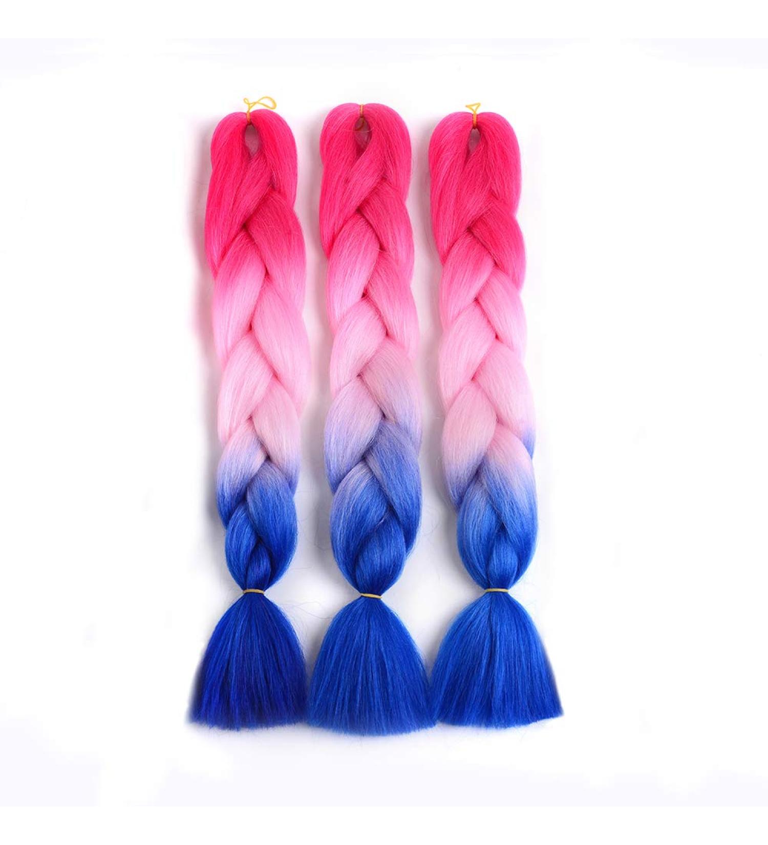 Showjarlly Kanecalon Hair Extensions - Ombre Jumbo Braids 24 | Peach Light Pink & Royal Blue - 3 Pack Box Braid Kunsthaar - Buy Online on GoSupps.com