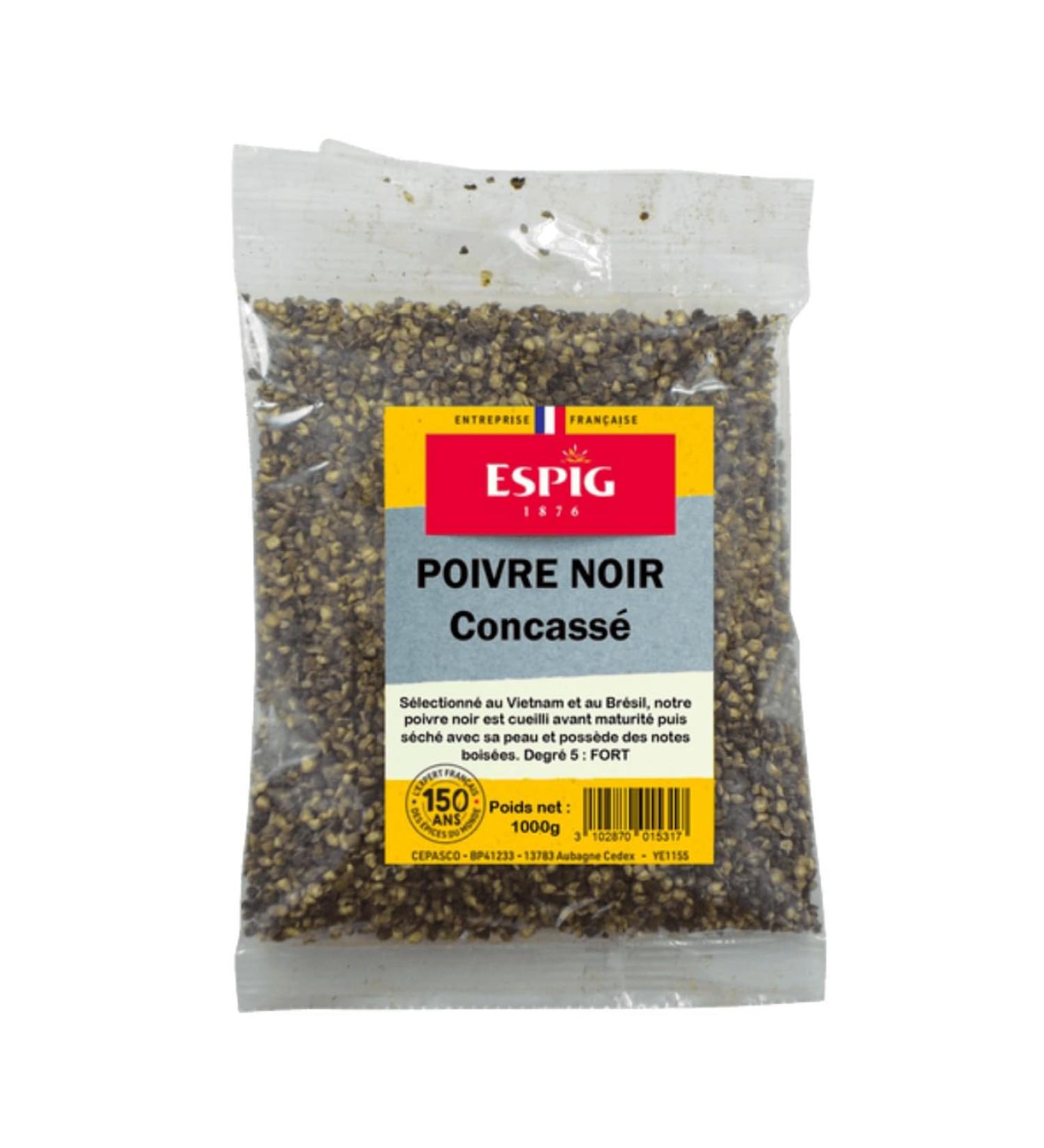 ESPIG Poivre Noir Moulu Poivre Noir Concass 1kg/Sac - Livraison Gratuite France (1 sac Poivre noir concass ) Poivre noir concass 1 sac