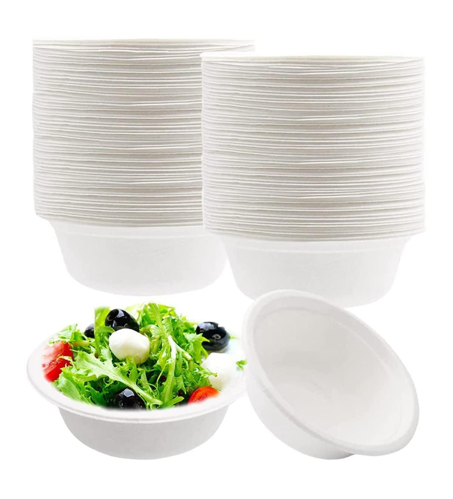 Pzhoais 100 PCS Disposable Paper Bowls Biodgradble Bowl 12 White Party Paper Bowls Natural Sugarcane Fibers Bowls - Buy Online on GoSupps.com