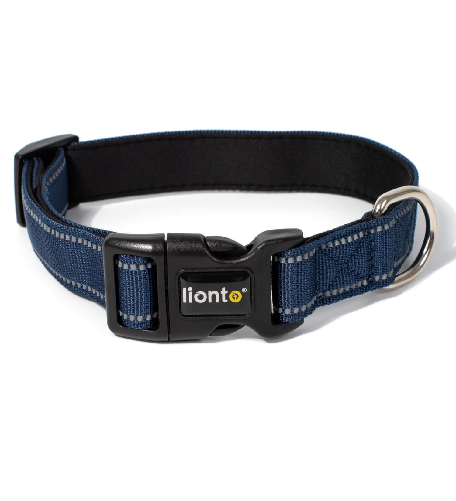 Lionto Dog Collar - Durable Nylon Soft Padded 360 Reflective Size M Click Closure Metal Ring Adjustable - Blue - Buy Online on GoSupps.com