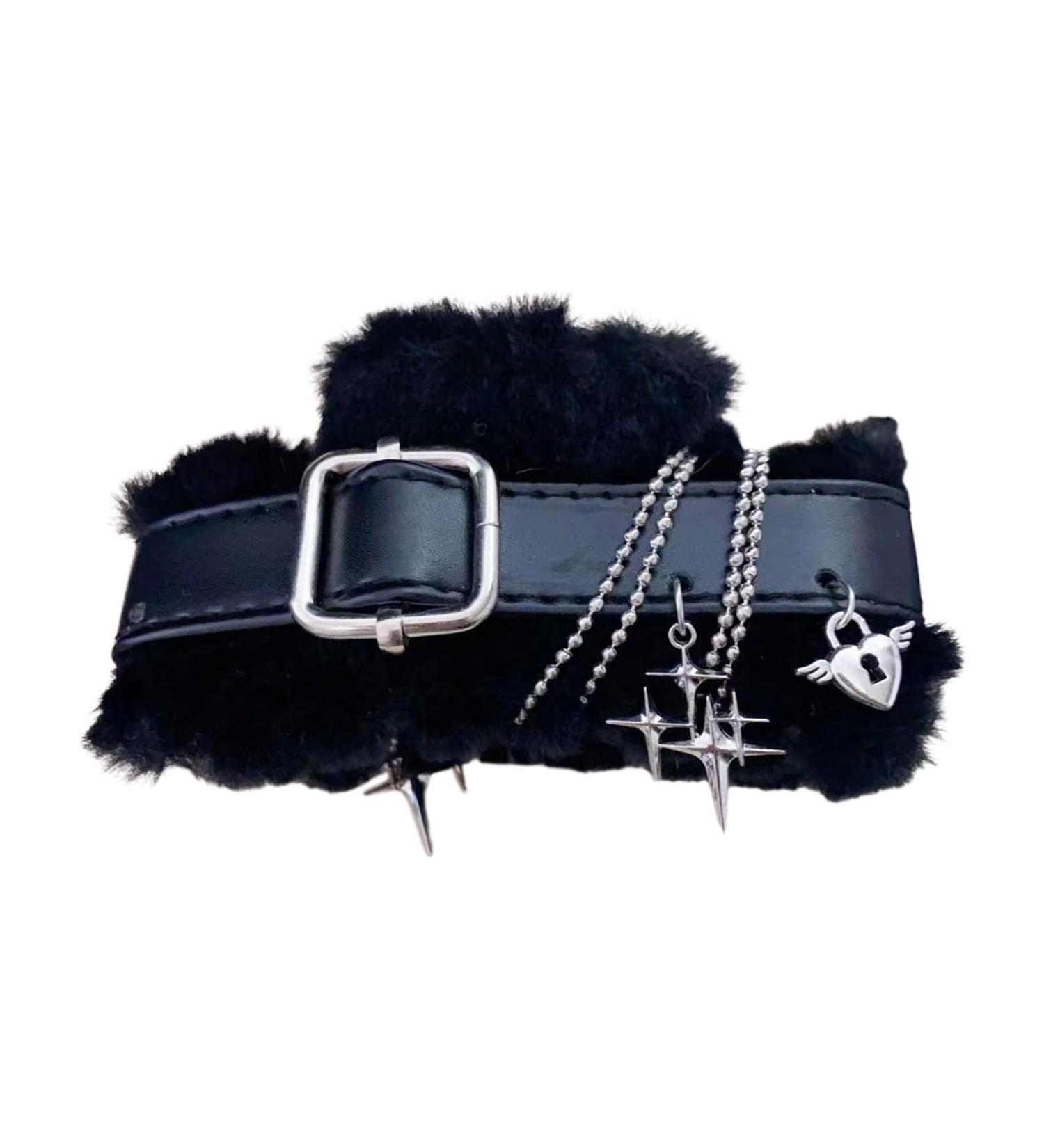 Plush Hair Claw Clips Gothic Leathers Winter Hair Barrettes Non-Slip Hair Clips Punk Girls Hair Accessories Hair Barrettes For Women Thick Hair - Buy Online on GoSupps.com