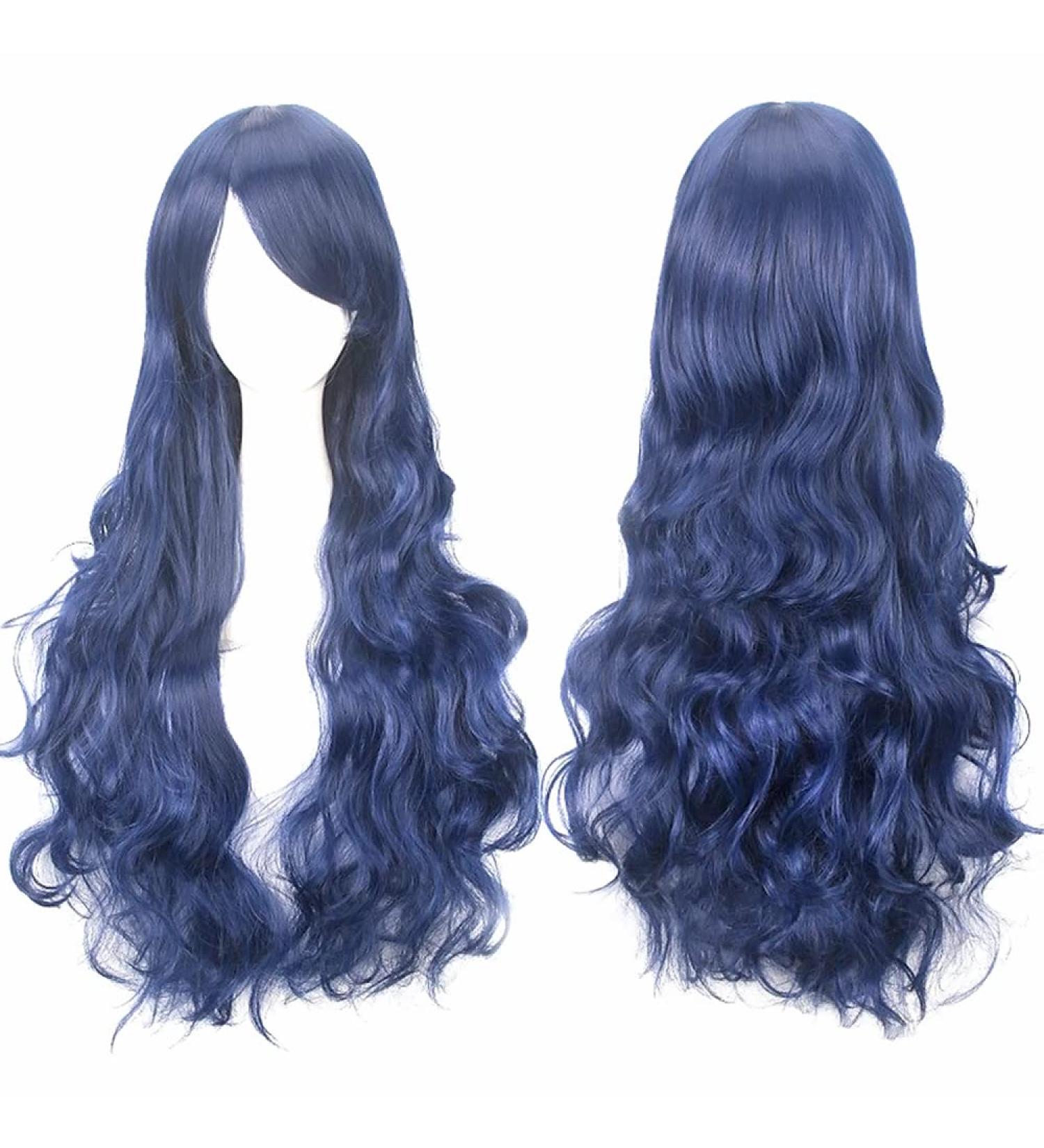 ColorfulPanda Long Curly Dark Blue Wig - Heat Resistant Synthetic Wig for Women - Perfect for Cosplay, Halloween, and Parties - Buy Online on GoSupps.com
