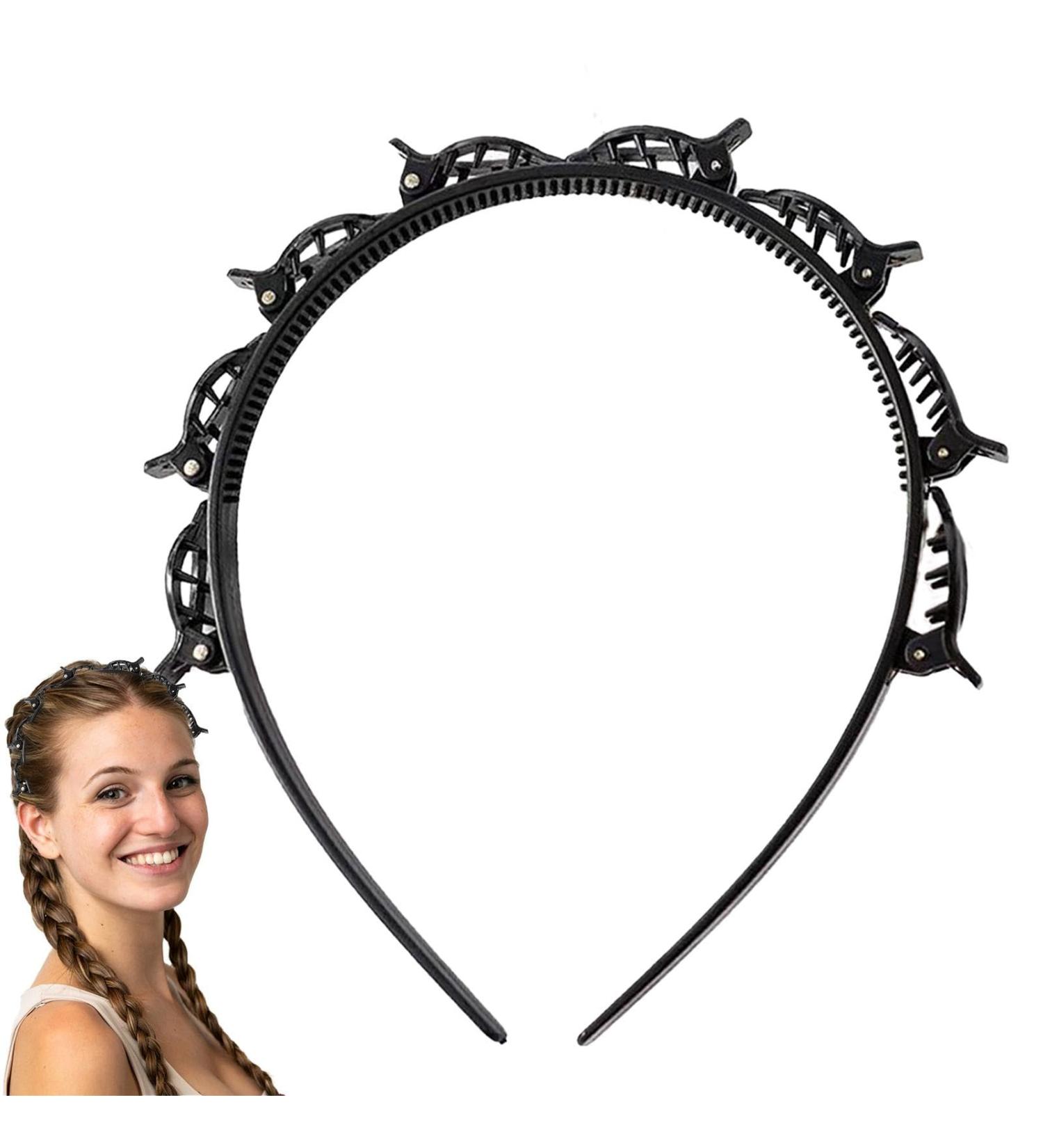 Zuasdvnk Hairband With Clips | Fashion Twist And Clip Headband Professional Toothed Twist Clip Headband For Easy Braiding Secure Grip Headband Braid Tool For All Hair Types Black - Buy Online on GoSupps.com