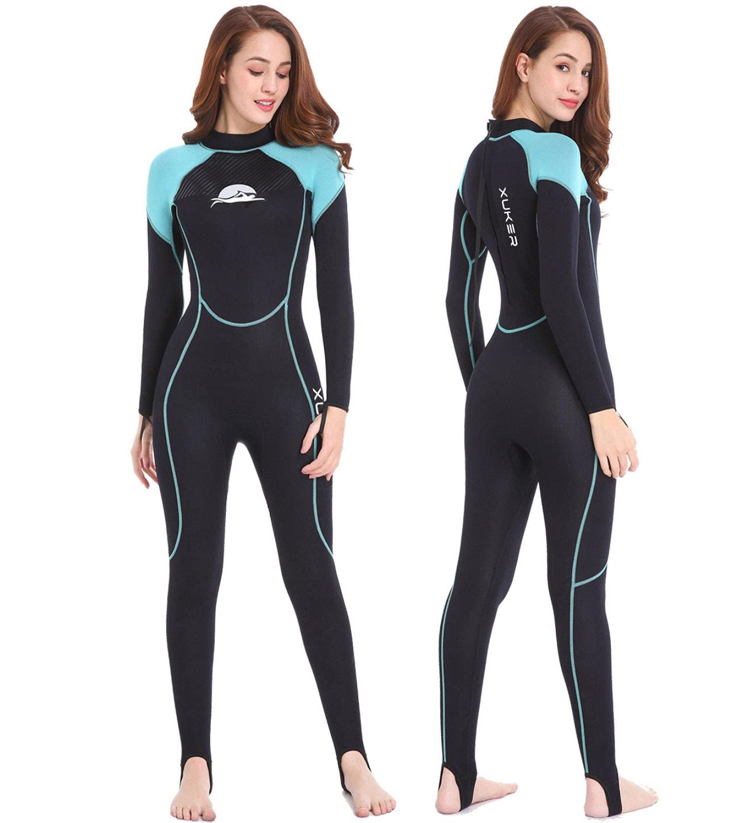 XUKER Women's 2mm Neoprene Wetsuit for Diving, Snorkeling & Surfing | Front/Back Zip Full Body Dive Suit | Blue, Small - Buy Online on GoSupps.com