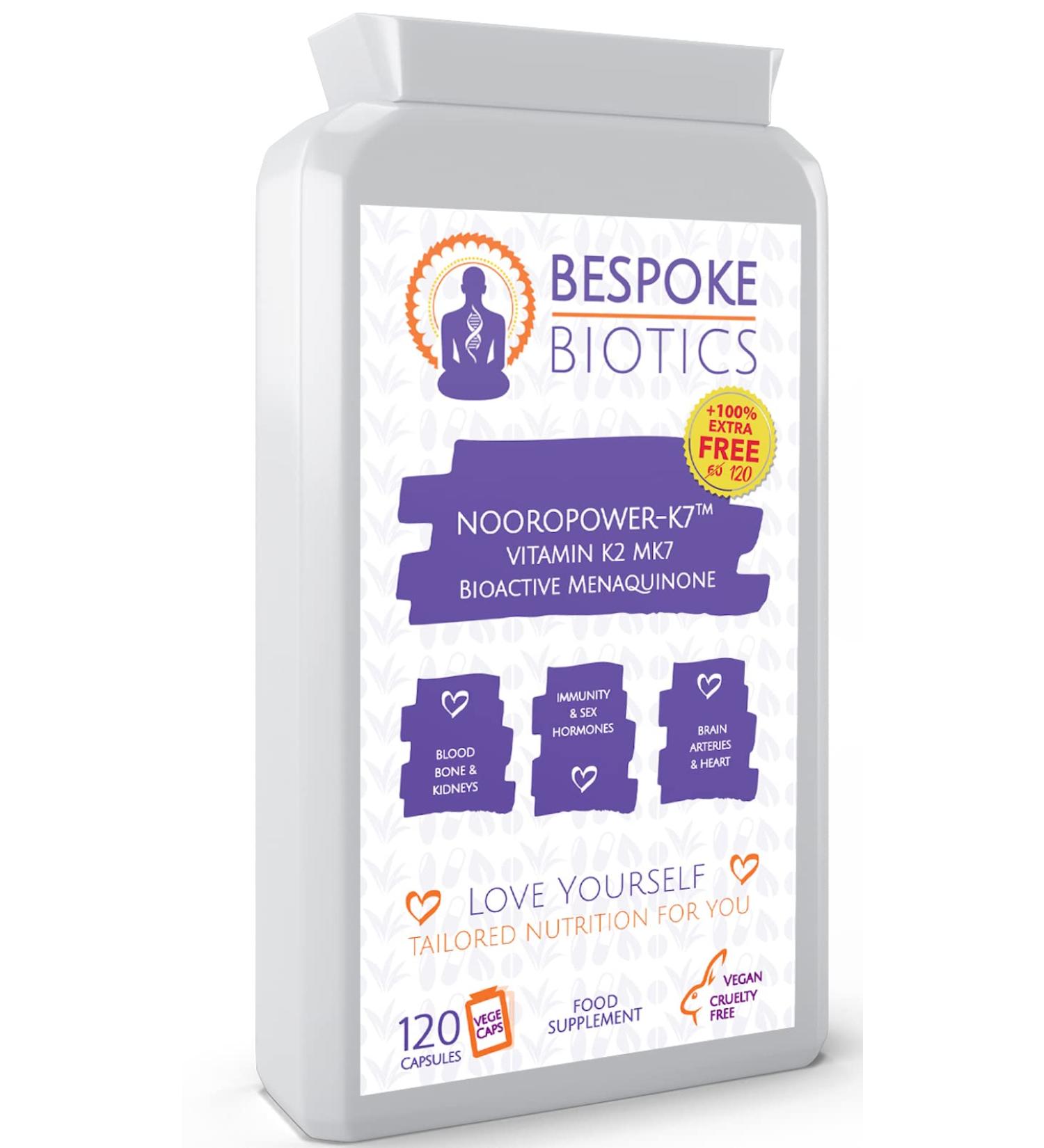 Vitamin K2 MK7-120 Easy Swallow Capsules by Nooropower | Vegan Formula for Bone Health | Supports Protein Synthesis | UK Made | Non-GMO - Buy Online on GoSupps.com