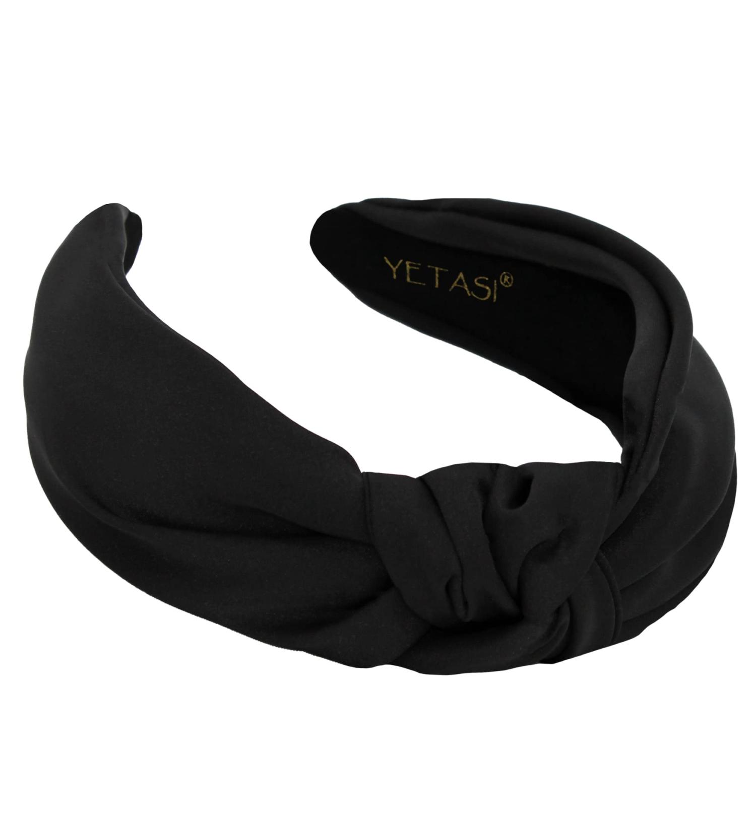 YETASI Black Satin Headband for Women - Elegant, Chic, and Comfortable Knotted Headband | Non-Slip Silk Quality Satin Fabric | Adjustable Size | Long-Lasting Design - Buy Online on GoSupps.com