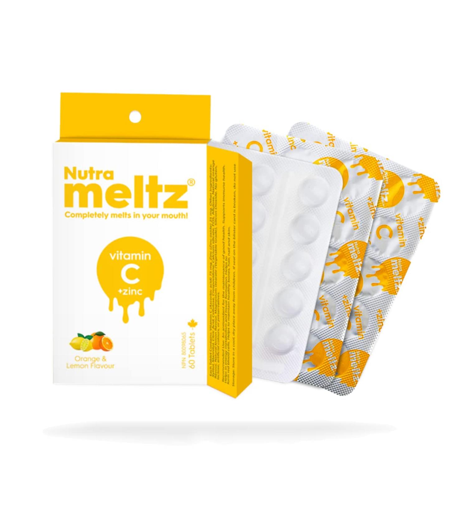 Nutrameltz Vitamin C and Zinc Immunity Booster Supplement Supports Hair Growth Aids Tissue Development Quick Dissolving Tablets for Vitamin Deficiency Lemon & Orange Flavour (60 Tablets) - Buy Online on GoSupps.com