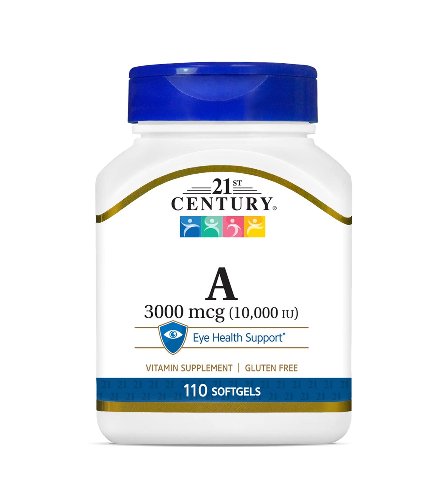 Buy 21st Century Vitamin A 3000 mcg (10,000 IU) - 110 Softgels for Vision & Immunity - Buy Online on GoSupps.com