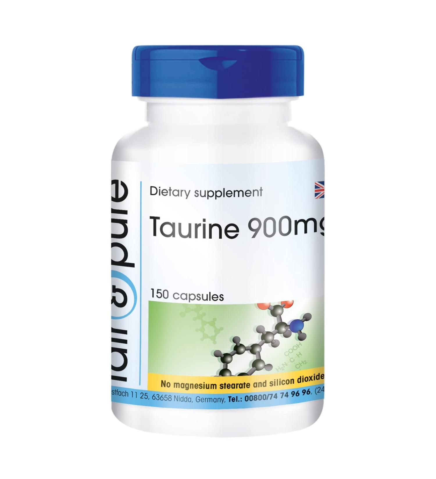 Fair & Pure Taurine 900mg Vegan Capsules - 150 Count | No Magnesium Stearate or Silicon Dioxide - Buy Online on GoSupps.com