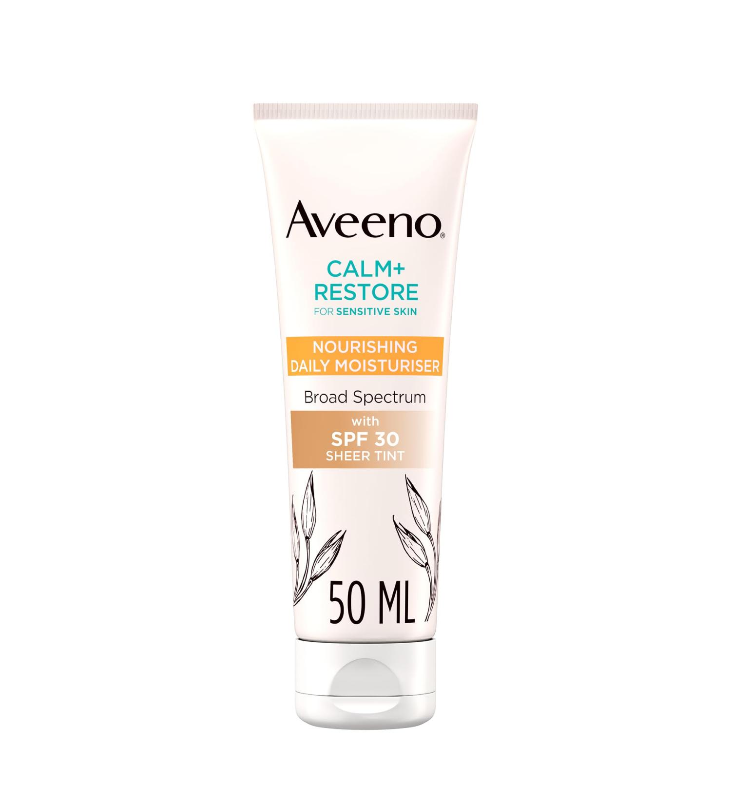 Aveeno Face CALM+RESTORE Nourishing Daily Moisturiser with SPF30 Broad Spectrum For Sensitive Skin With Soothing Oat & 100% Mineral UV Filters Fragrance Free 50ml - Buy Online on GoSupps.com