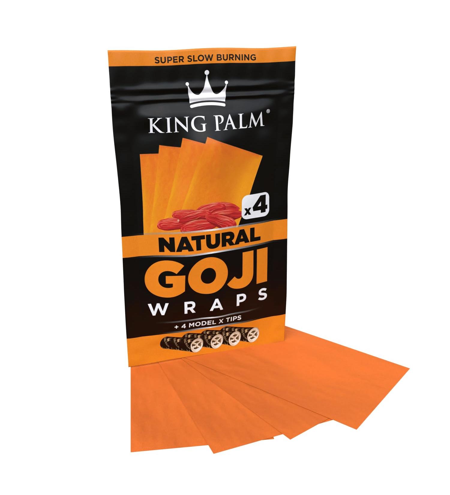 King Palm | 4 x Natural Un-Flavoured Goji Berry Wraps | Wraps/Cones/Rolls (Includes 4 Flavoured Filter Tips)