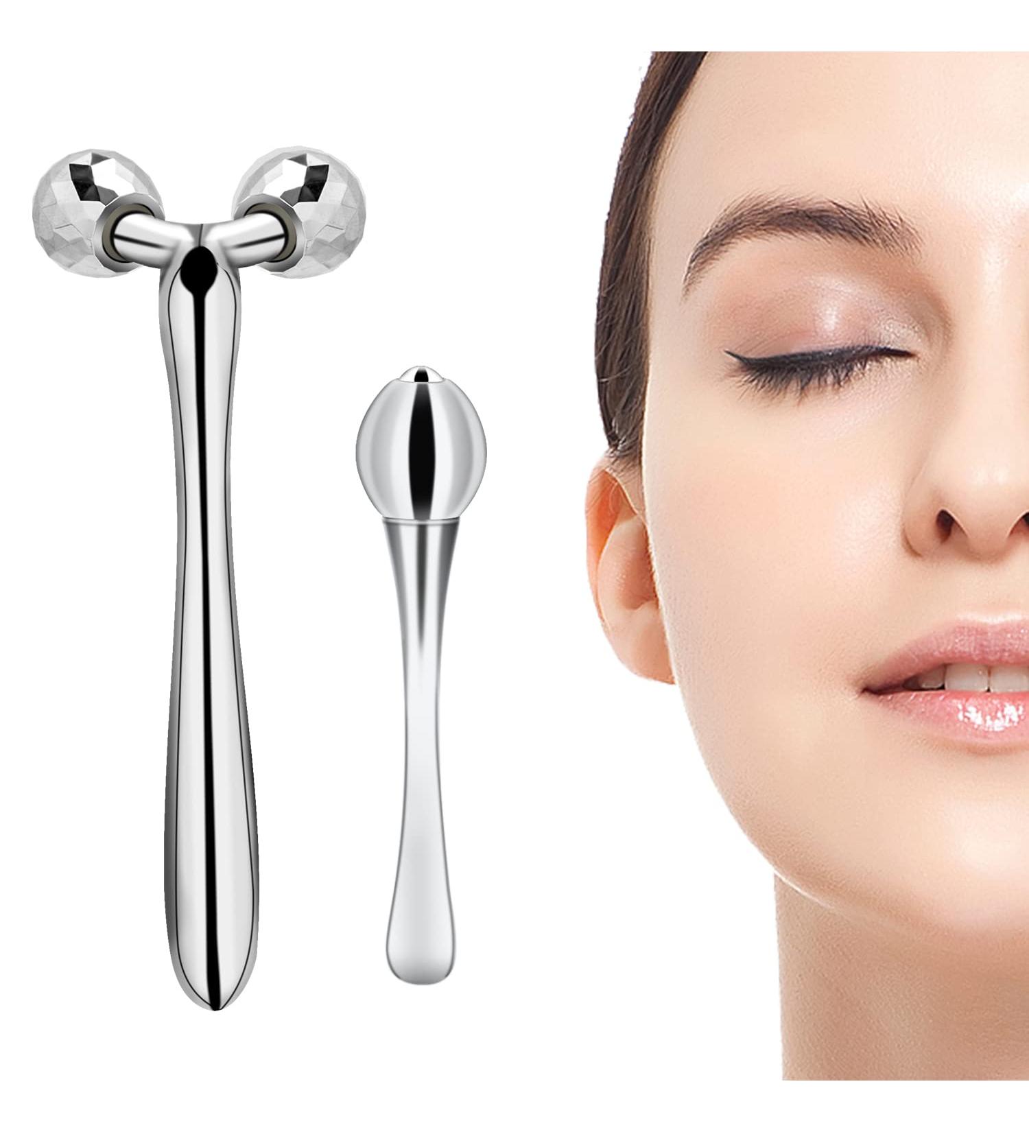 Face Eye Roller Massager - Facial & Body Beauty Roller for Skin Care Wrinkle Reduction & Tightening (Silver Set) - International Shipping Available - Buy Online on GoSupps.com