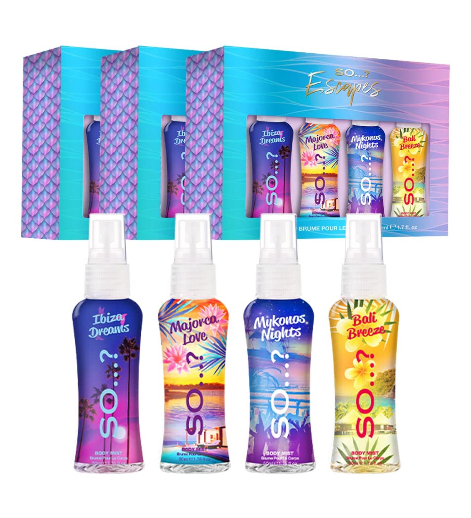 So Escapes Womens Gift Set with Ibiza Dream Bali Breeze Mykonos Nights & Majorca Love Fragrance Spray Set (4 x 50ml) Pack of 3 Blue Crush 3 Pack - Buy Online on GoSupps.com
