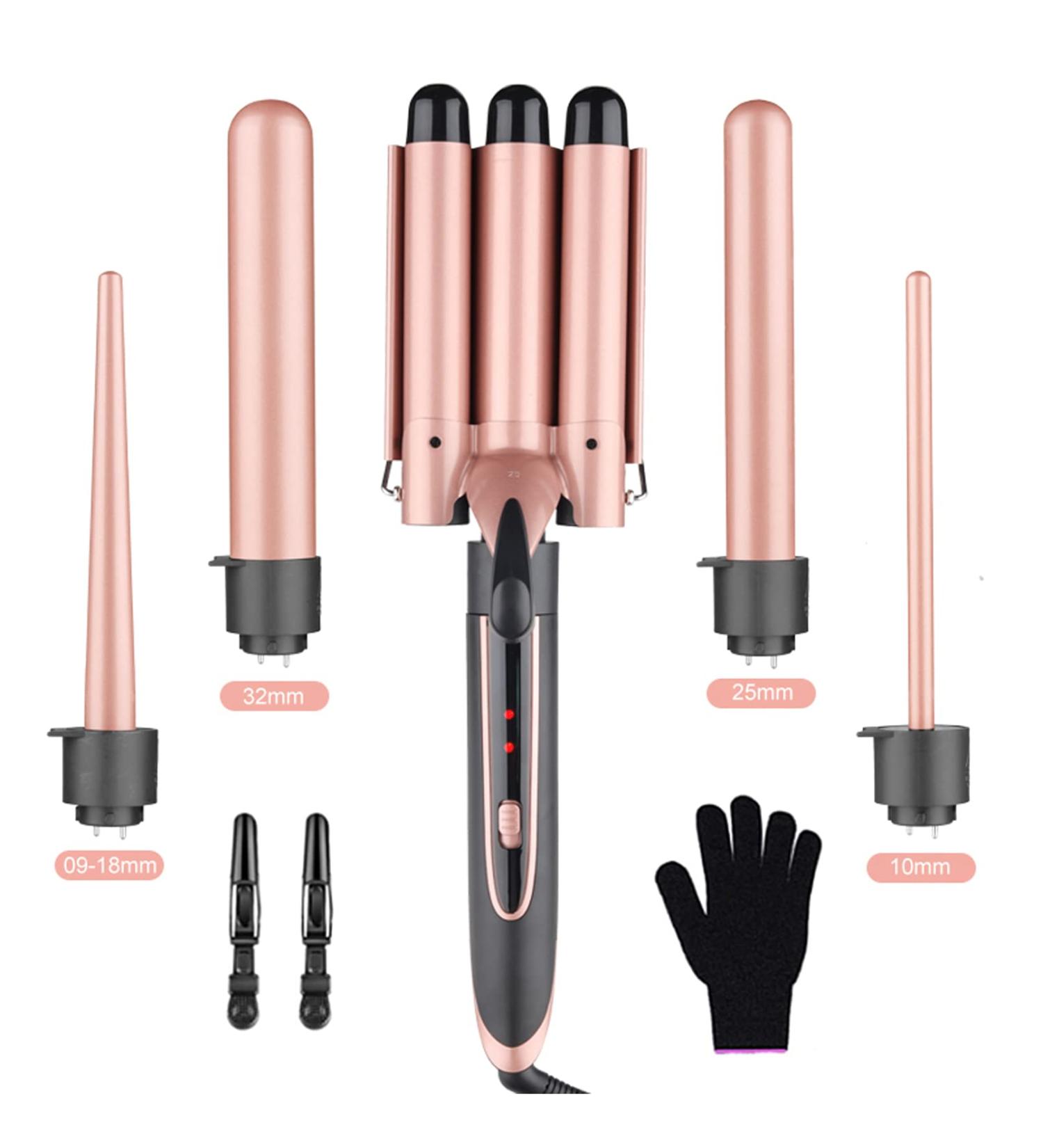 5 in 1 Curling Wand Set | Interchangeable Ceramic Barrel Curling Iron | Dual Voltage Hair Curler with LED Display - Buy Online on GoSupps.com