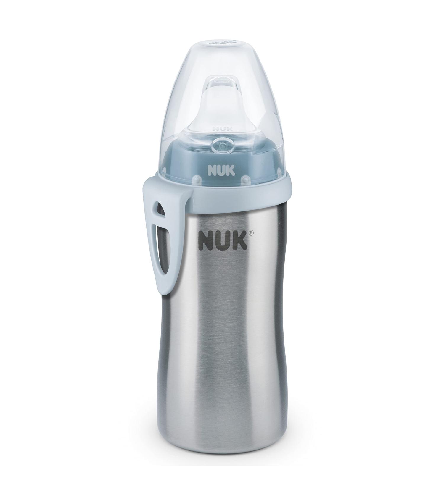 NUK Active Cup Toddler's Drinking Bottle 12+ Months Stainless Steel 215ml Blue - Leak-Proof Anti-Colic BPA-Free - Buy Online on GoSupps.com