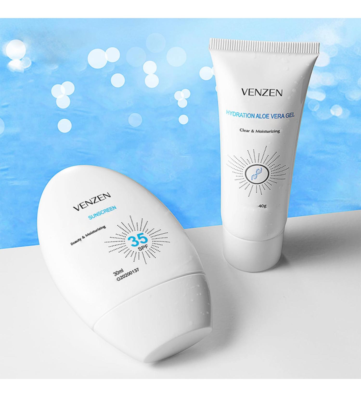 VENZEN 2Pcs Clear Tender Skin Sunscreen Set SPF35 - Aloe Vera Anti-Freckle UV Protection for Face & Body - Summer Skin Care - Buy Online on GoSupps.com