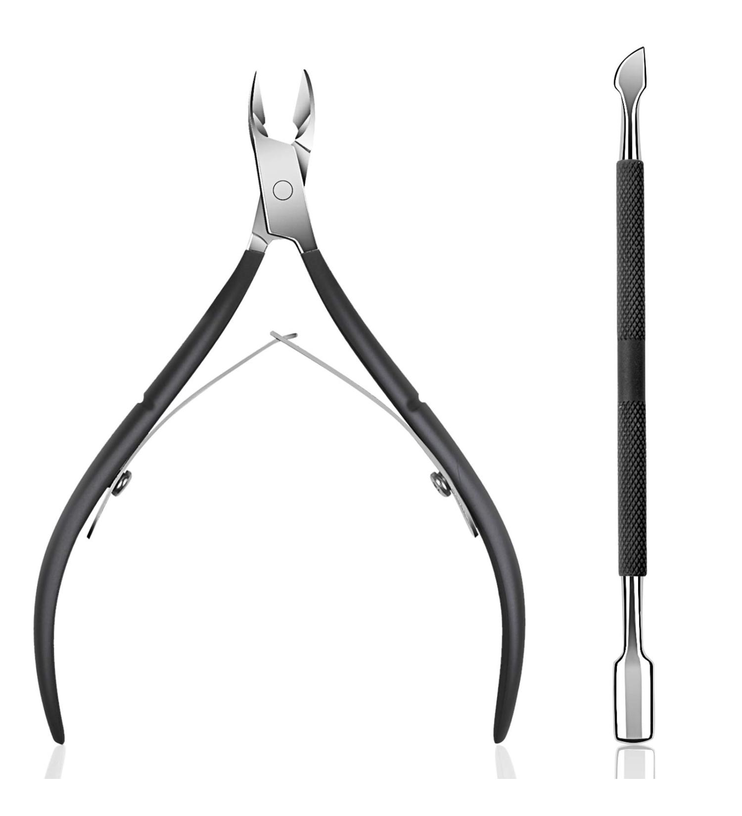 Ejiubas Cuticle Trimmer & Pusher Set - Professional Stainless Steel Cutter and Pusher for Fingernails and Toenails - Durable Pedicure Manicure Tools in Black - Buy Online on GoSupps.com