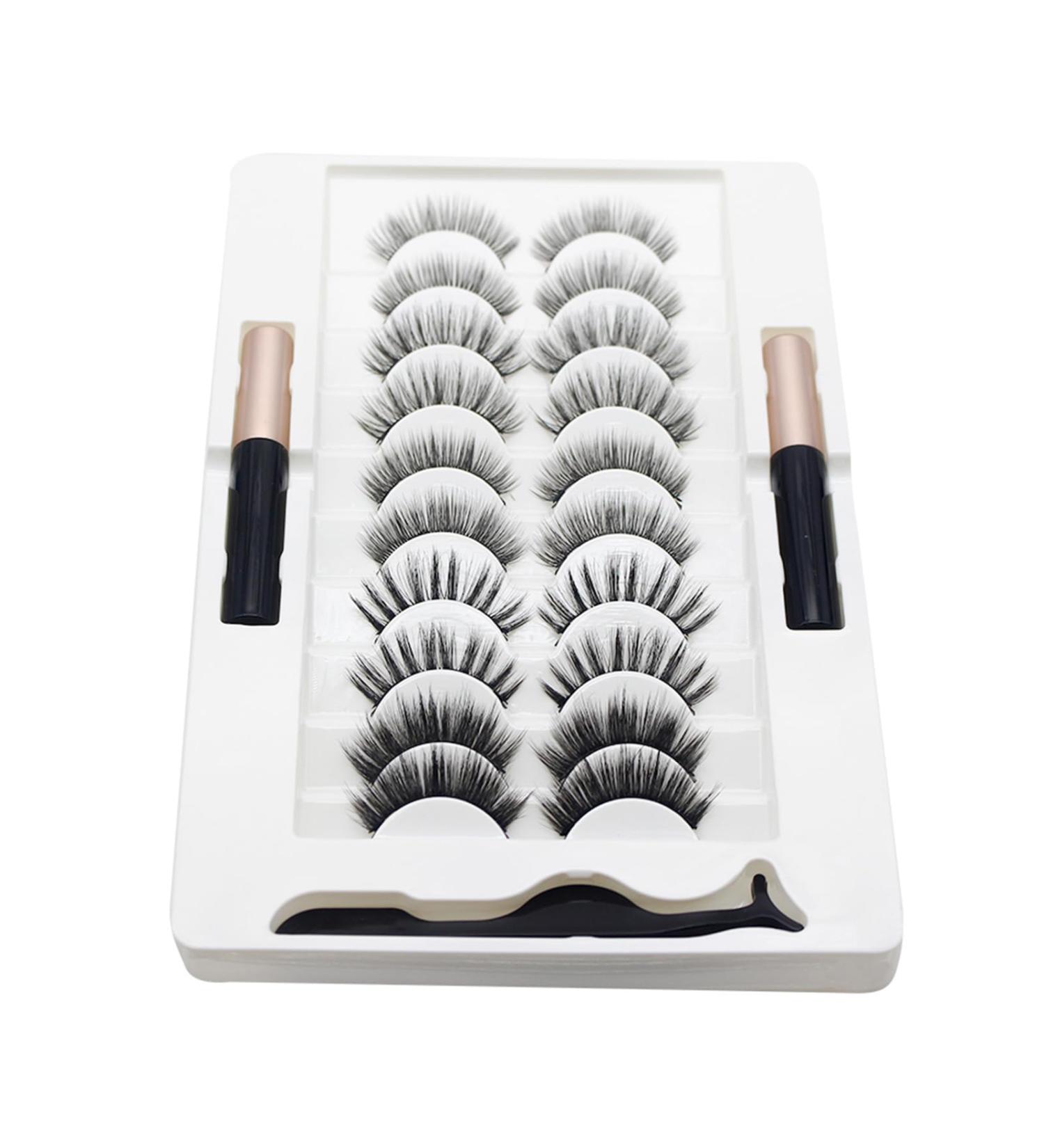 10 Pairs Magnetic Eyelashes And Eyeliner Kit Reusable 3D Magnetic False Lashes Extension No Needed For Makeup Magnetic Eyelash Kit Natural Look Magnetic Eyelash Kit With Applicator Tool - Buy Online on GoSupps.com