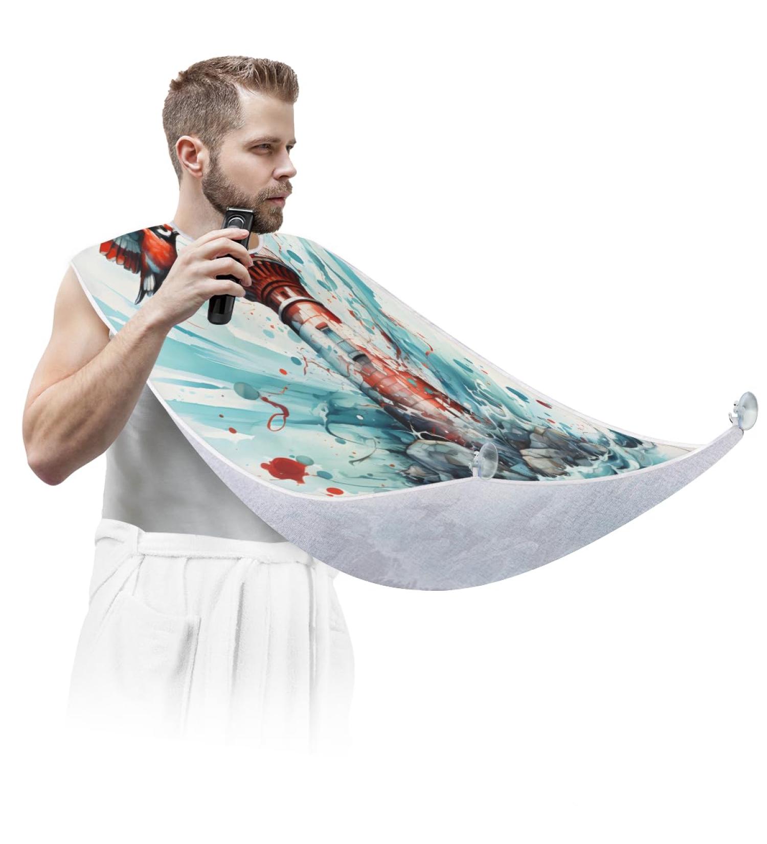 Lighthouse Landscape Beard Bib Apron - Men's Beard Hair Catcher for Shaving | Perfect Father's Day Anniversary & Christmas Gift for Dad or Husband - Buy Online on GoSupps.com