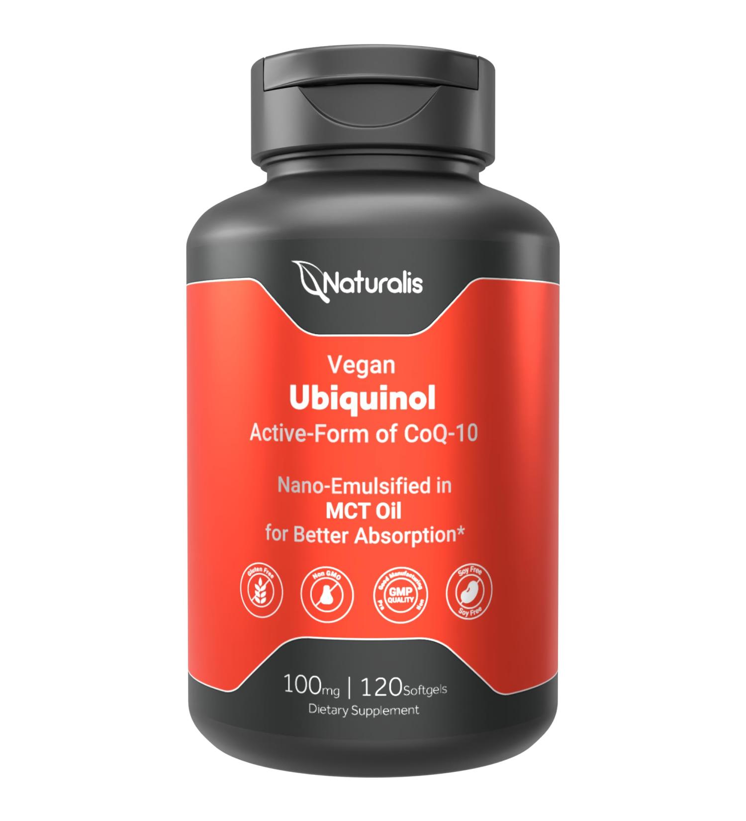 Naturalis Ubiquinol 100mg Active CoQ-10 Emulsified in MCT Oil for Better Absorption | Gluten Free Non-GMO & Soy-Free | Cardiovascular Wellness Antioxidant Protection and Healthy Skin*| 120 Softgels 120 Count (Pack of 1) - Buy Online on GoSupps.com