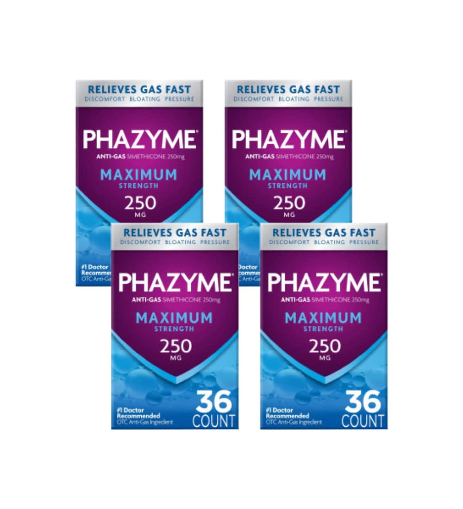 Buy Phazyme Maximum Strength Gas Relief - 250 mg Simethicone 36 Fast GELS x 4 Pack | International Shipping Available - Buy Online on GoSupps.com