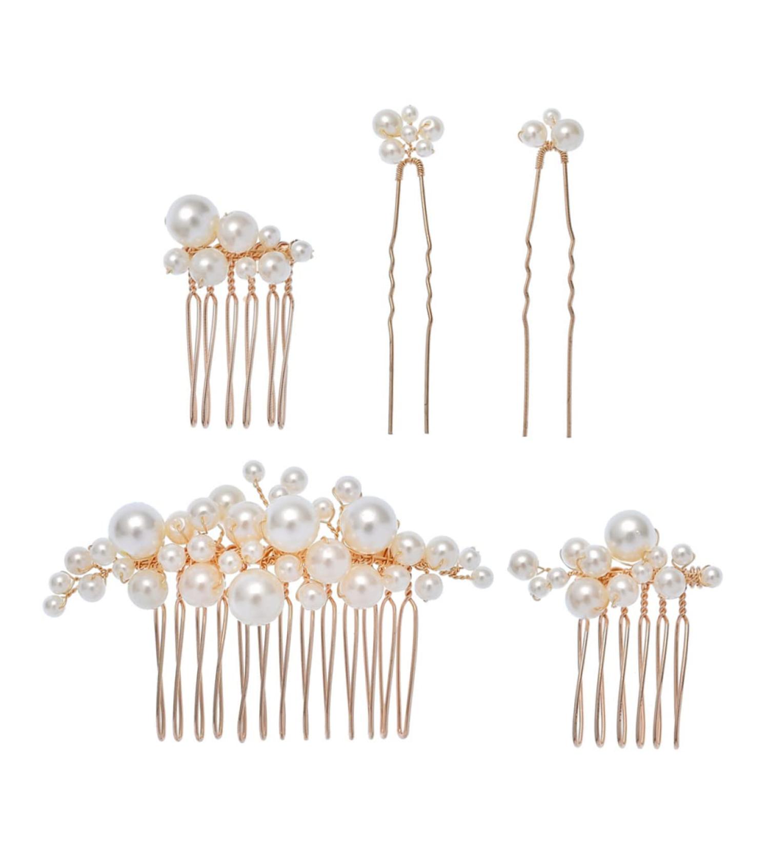 Housoutil 1 Set Bride Wedding Hairpin Wedding Hair Accessories Pearl Hair Comb Tiara Hair Barrettes Gem Hair Combs Hair Barrette for Girls Pearl Bun Hairpin Wedding Headdress Vintage Abs - Buy Online on GoSupps.com