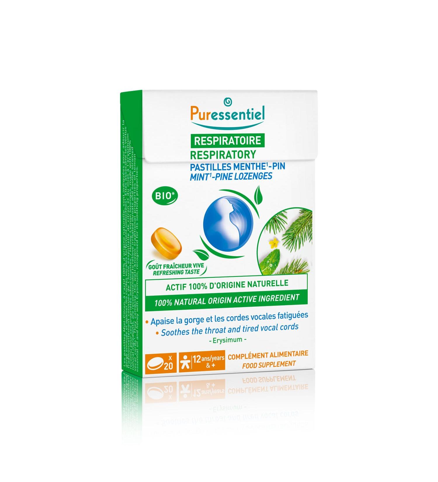 Puressentiel - Respiratory - Pine Mint Lozenges - With Erysimum Extract - Soothes tired throat and vocal cords - 20 lozenges - Buy Online on GoSupps.com