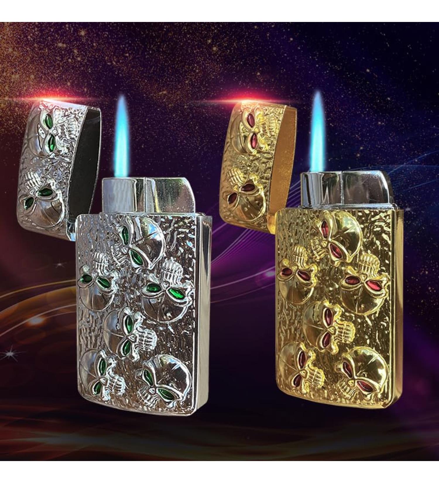 2 (Pcs) Metal Skull Jet Torch Lighter Refillable Butane and Adjustable Lighters Jet Flame Windproof Lighter Birthday Outdoor BBQ Candles (No Methane Gas) - Buy Online on GoSupps.com