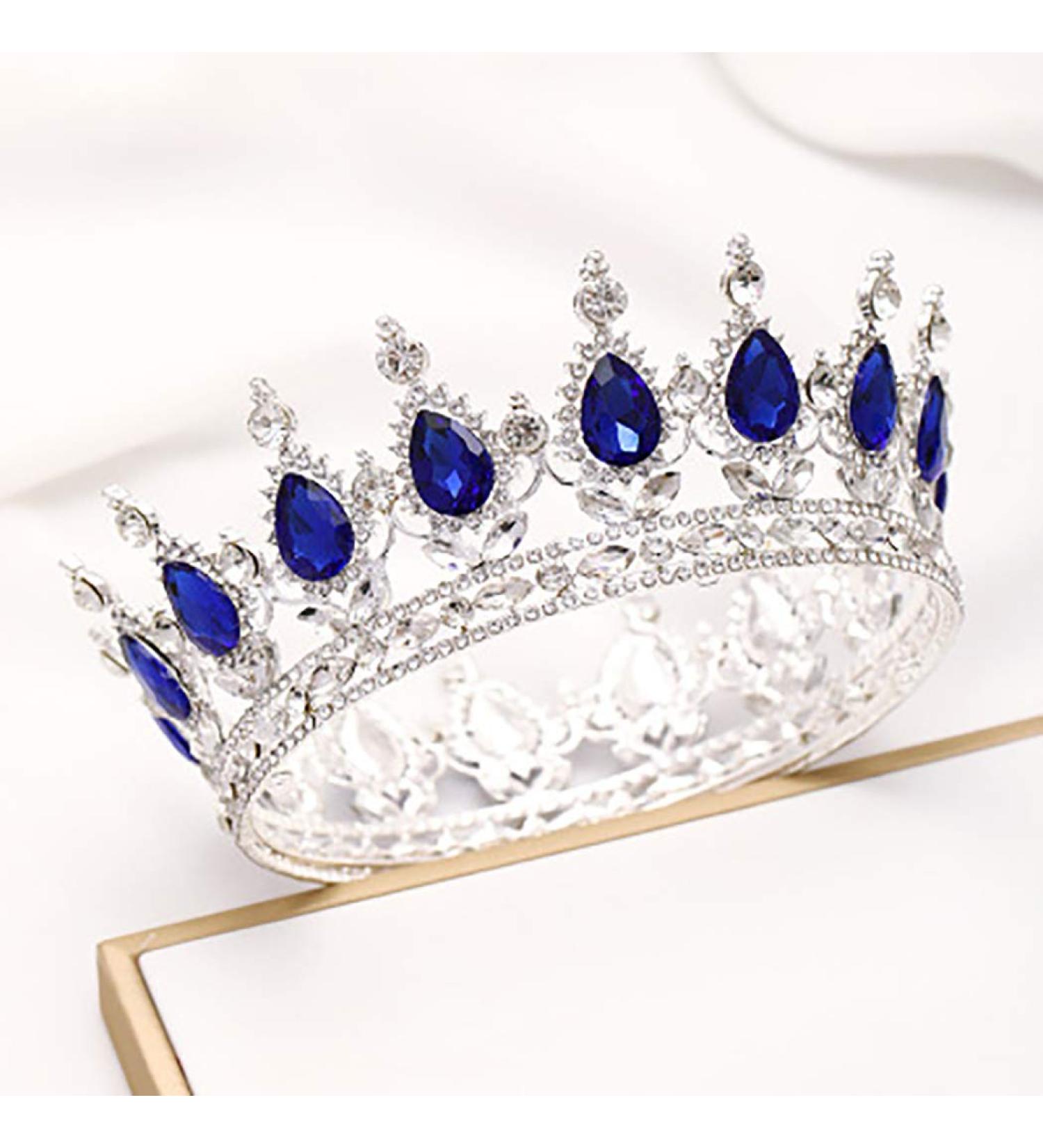Baroque Silver Rhinestone Fairy Crowns and Tiaras for Wedding and Birthday - Silver & Blue - Buy Online on GoSupps.com