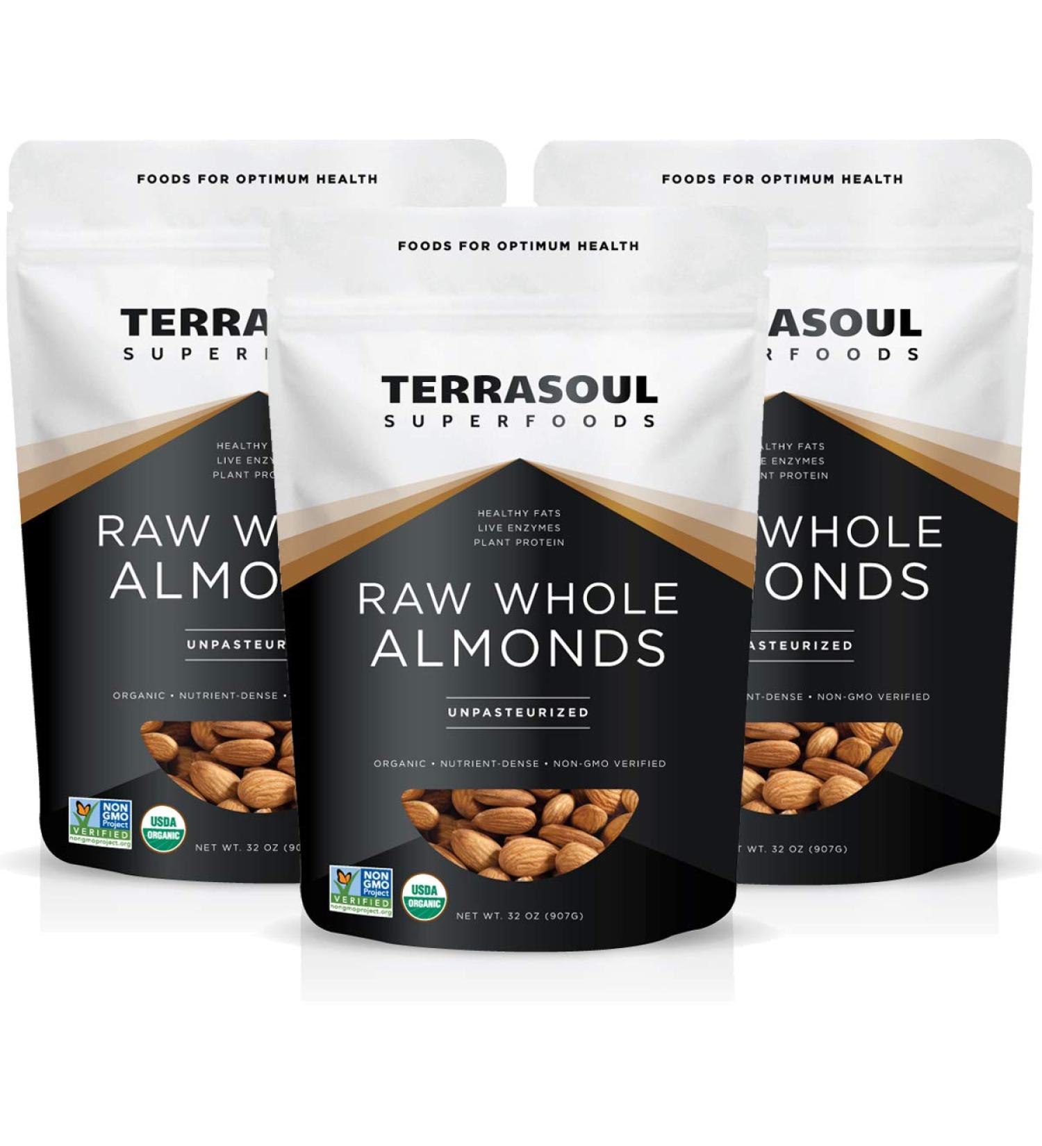 Terrasoul Superfoods Raw Organic Almonds 6 Lbs (3 Pack) - Unpasteurized & Premium Quality - Buy Online on GoSupps.com