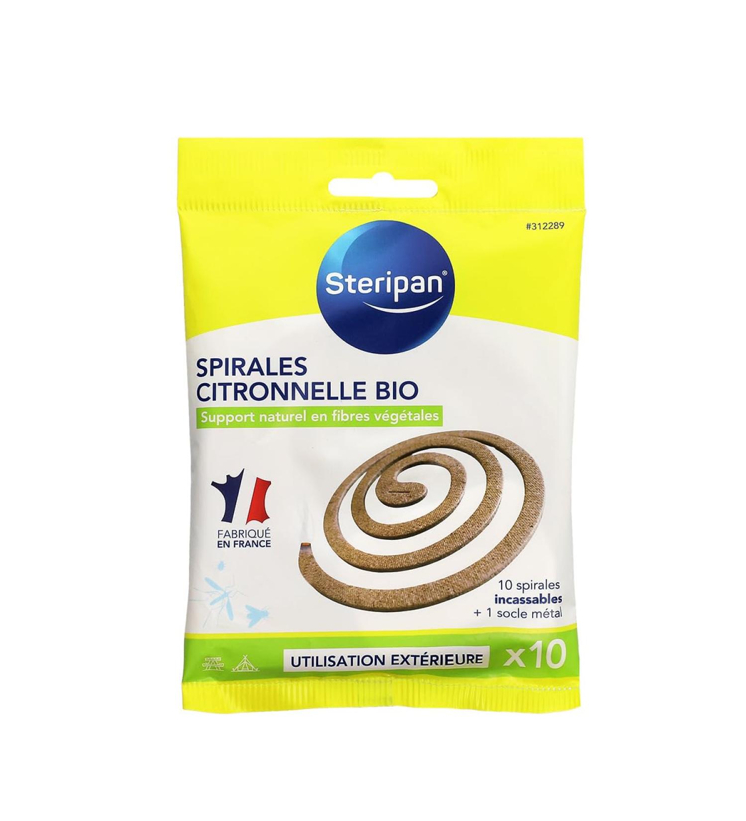 Steripan - Organic Citronella Spirals - 10 Unbreakable Spirals + Metal Base - Natural Plant Fiber Support - Outdoor Use - Buy Online on GoSupps.com