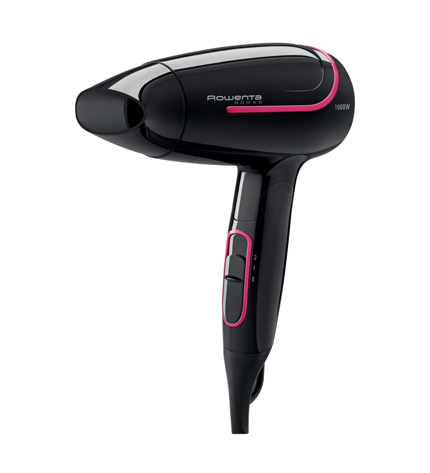Rowenta CV3323 Nomad Travel Hair Dryer | 1600W Compact & Foldable | Dual-Voltage for Worldwide Use | 2 Heat Settings | Lightweight Design | Black/Pink Trip - Buy Online on GoSupps.com