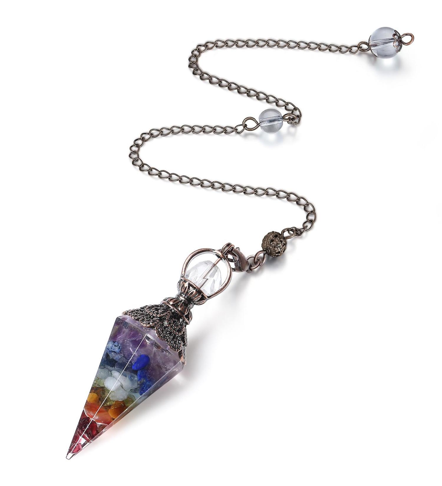 Buy Harz Chakra Pendulum - Gemstone Crystal for Healing Witchcraft & Reiki | Multicolored Hexagonal Ornaments - Buy Online on GoSupps.com