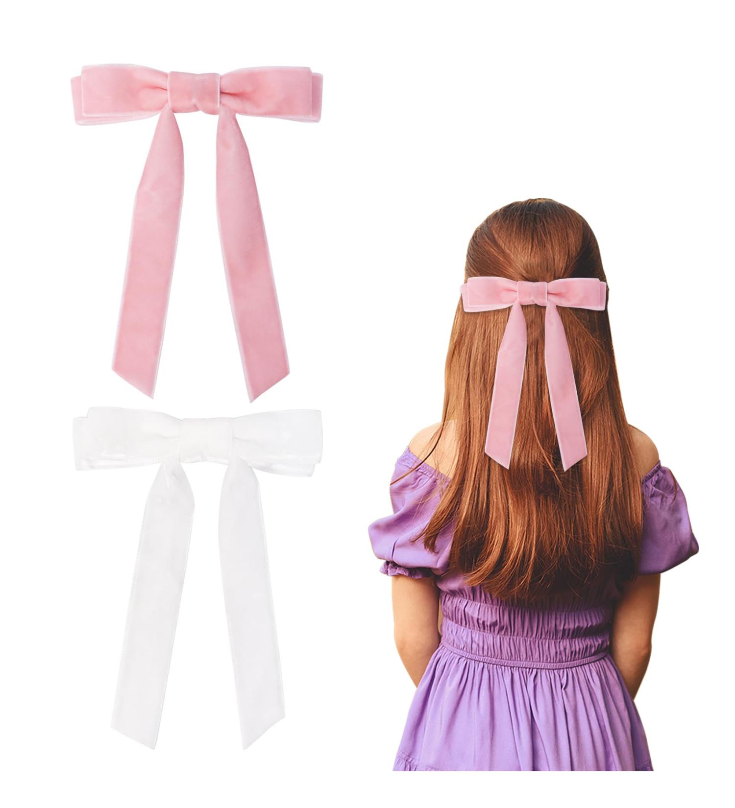 2Pcs Velvet Hair Bows | White Pink Hair Clips for Girls & Women | Vintage Hair Accessories - Buy Online on GoSupps.com