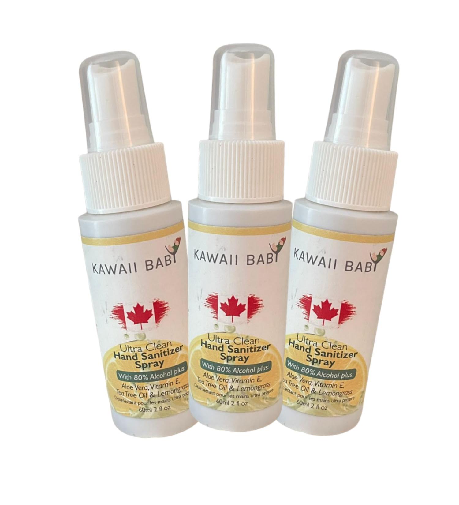 KaWaii Baby Ultra Clean Hand Sanitizers Spray for Adults and Children 60ml - Pack of 3 Made in Canada - Buy Online on GoSupps.com
