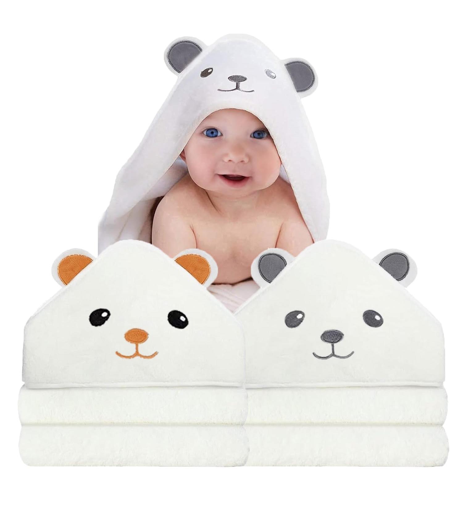 Roxanepig 2-Pack Baby Hooded Towels | 80x80 cm Bamboo Bath Towels for Newborns - Gray & Orange - Buy Online on GoSupps.com