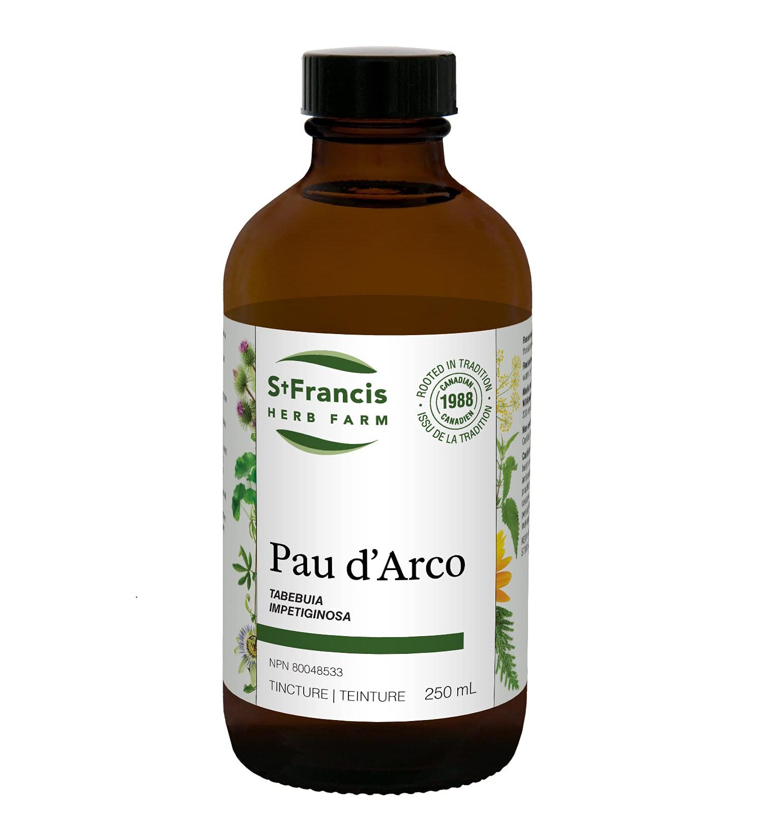 St Francis Herb Farm Pau d'Arco Herbal Tincture | Used in Herbal Medicine to Help Treat Sore Throat and Colds | Antiparasitic | Antimicrobial | Antifungal | Anti-Inflammatory | Immune Stimulating | (250ml) - Buy Online on GoSupps.com