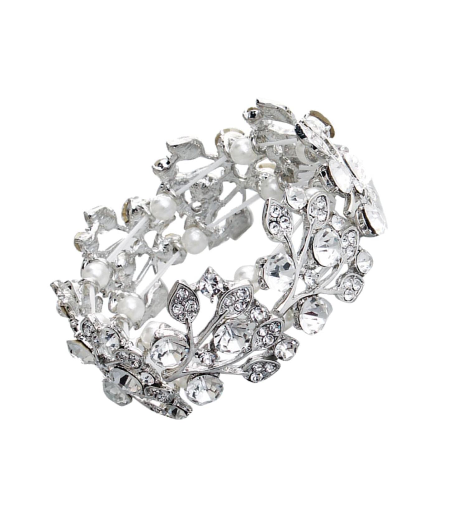Magiclulu Ladies Bracelet - Elegant Anniversary & Wedding Gift Tennis Strass Arm Strap Pearl & Crystal Hand Jewelry - Buy Online on GoSupps.com