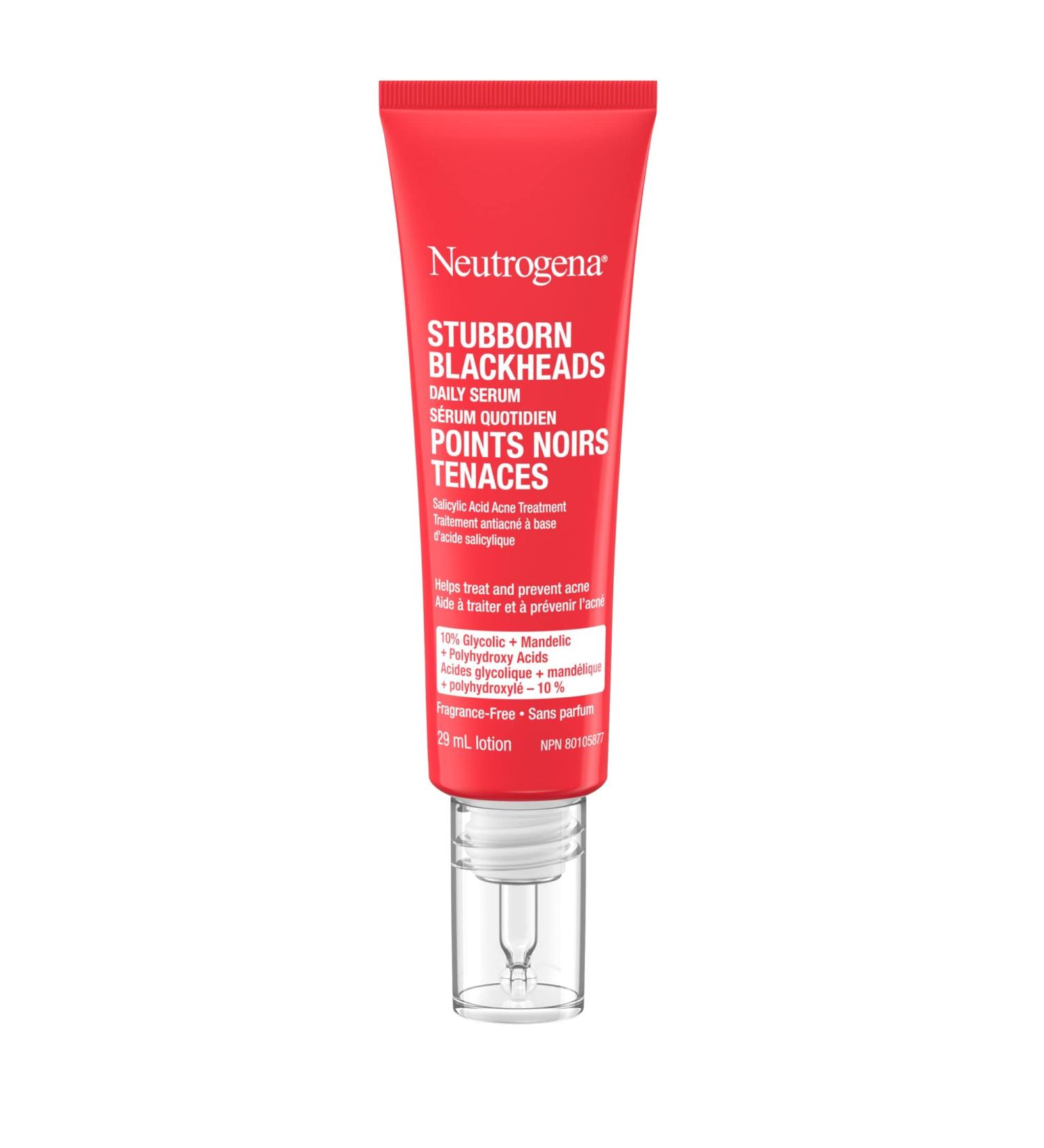 Neutrogena Stubborn Blackheads Daily Serum AHA Salicylic Acid Acne Treatment Glycolic + Mandelic + Polyhydroxy Acids Fragrance Free 29mL - Buy Online on GoSupps.com