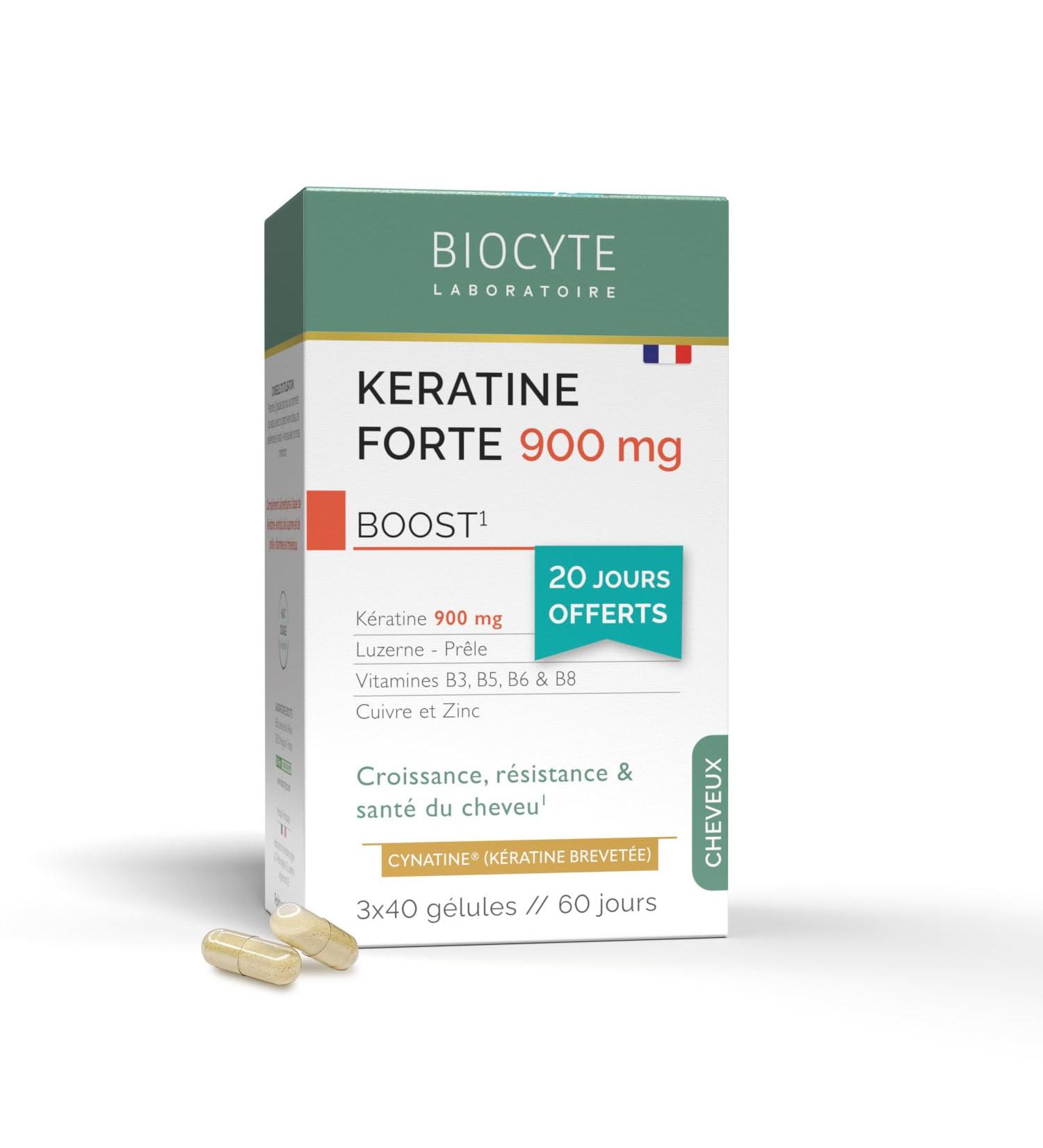 BIOCYTE Keratin Forte - Hair Growth Supplement - Keratin Biotin Vitamin B6 Zinc Horsetail Alfalfa - 120 Capsules - 60 Day Program - Buy Online on GoSupps.com