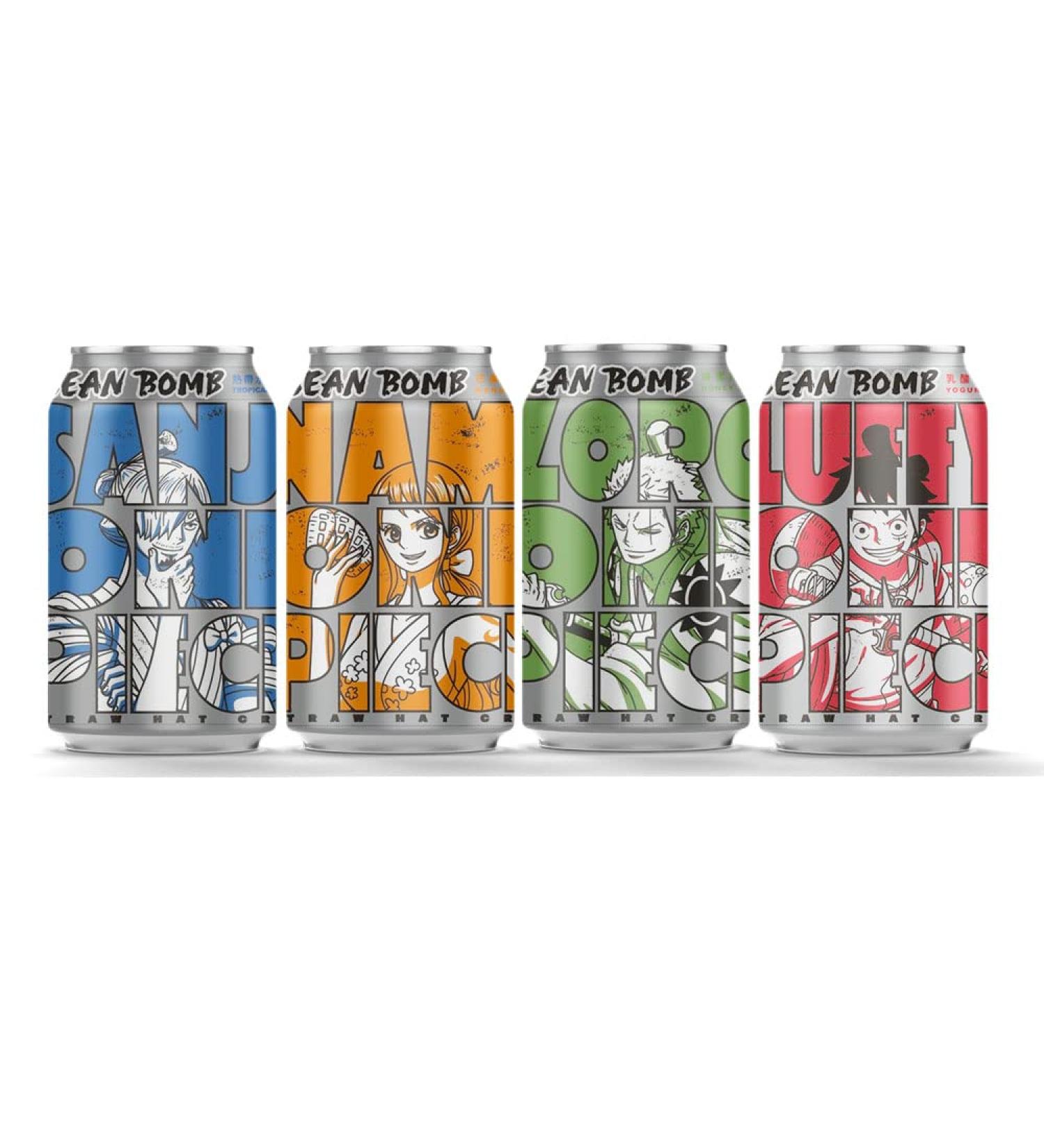 YHB Ocean Bomb x One Piece Collaboration Sparkling Water - (Straw Hat Crew: Luffy Nami Zoro Sanji) Assorted 330ml*4 Cans